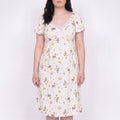 Floral Midi Nightgown Short Sleeve Lace Trim V-Neck Tie Front Sleep Dress