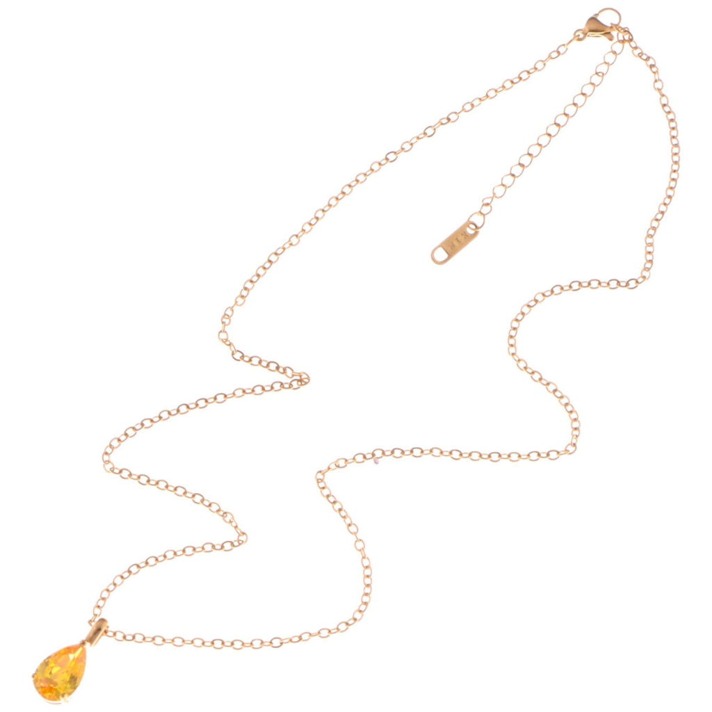 Gold Teardrop Pendant Fashion Necklace with Yellow Gemstone