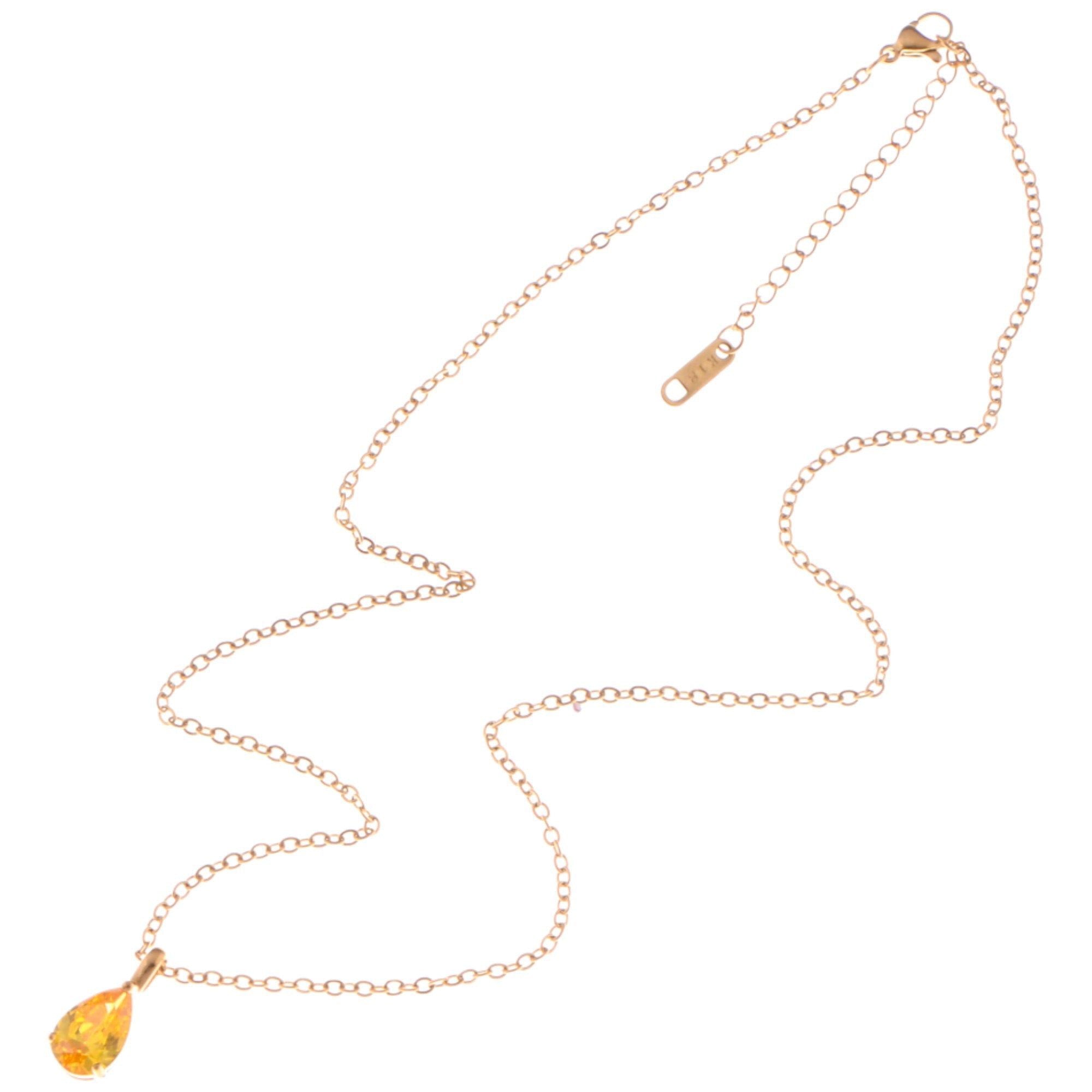Gold Teardrop Pendant Fashion Necklace with Yellow Gemstone