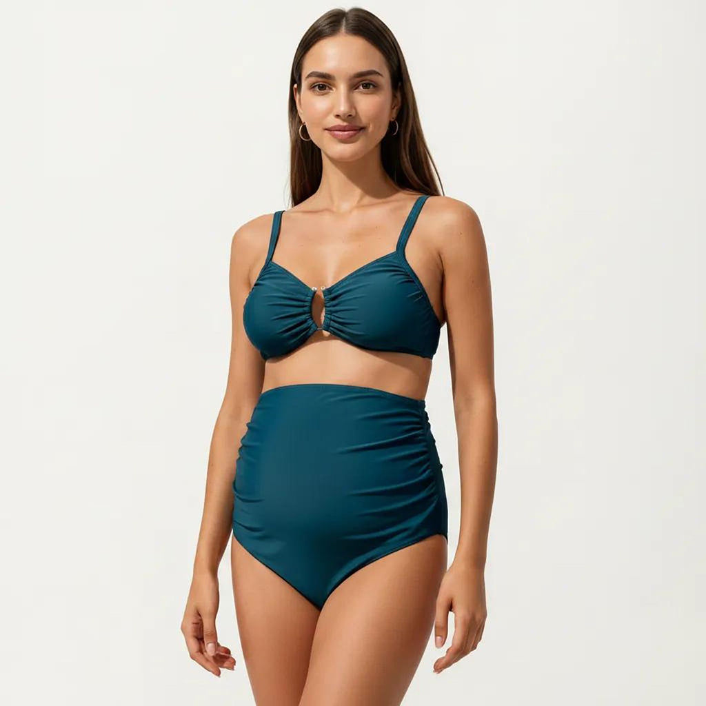 Anna-Kaci Swim Women's Maternity Two-piece Swimsuit with Twist-Front Top and High-Waisted Bottom