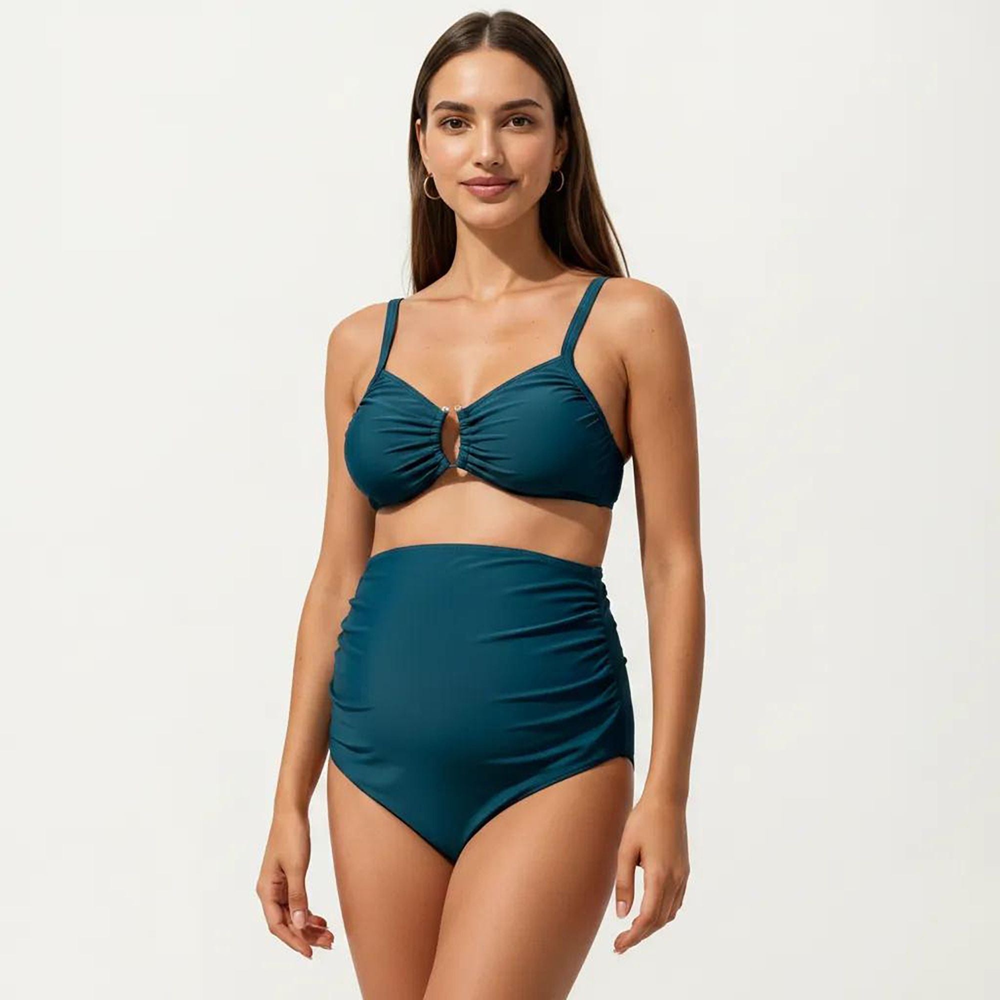 Anna-Kaci Swim Women's Maternity Two-piece Swimsuit with Twist-Front Top and High-Waisted Bottom