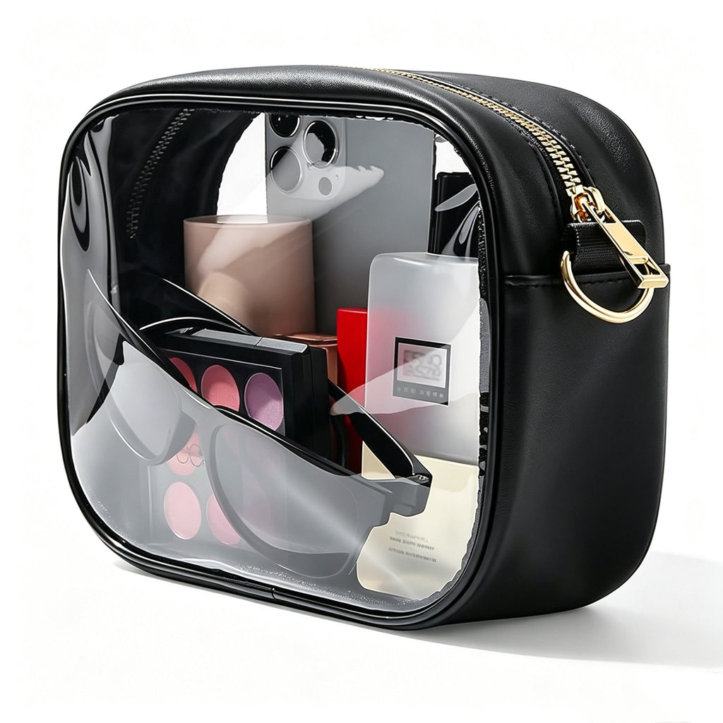 Clear Crossbody Bag with Front Zipper Pocket, Structured Trim and Adjustable Removable Shoulder Strap