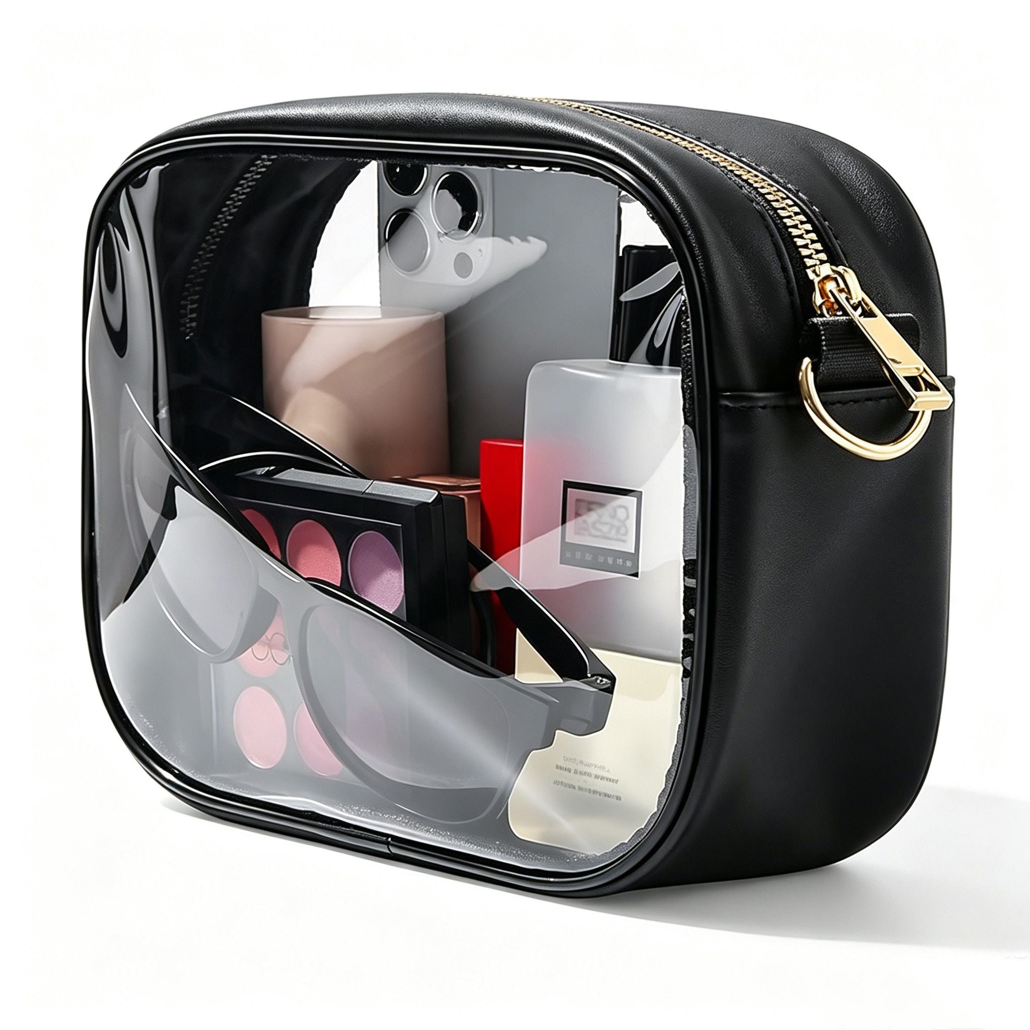 Clear Crossbody Bag with Front Zipper Pocket, Structured Trim and Adjustable Removable Shoulder Strap