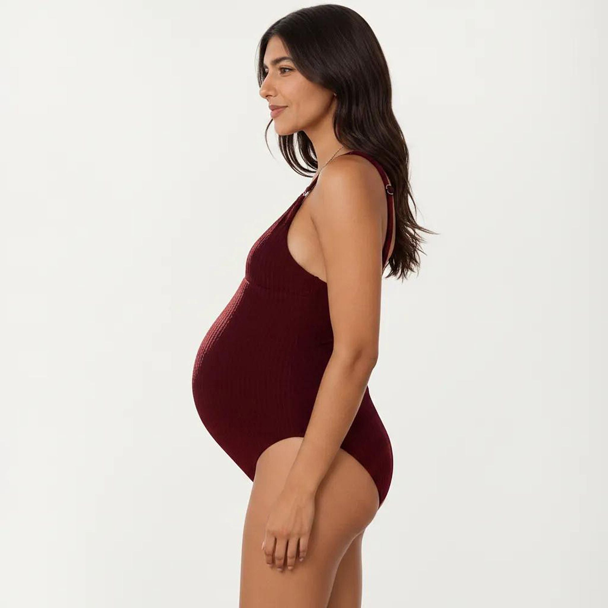 Anna-Kaci Swim Women's Maternity V-Neck Ribbed One-Piece Swimsuit with High Waist Design