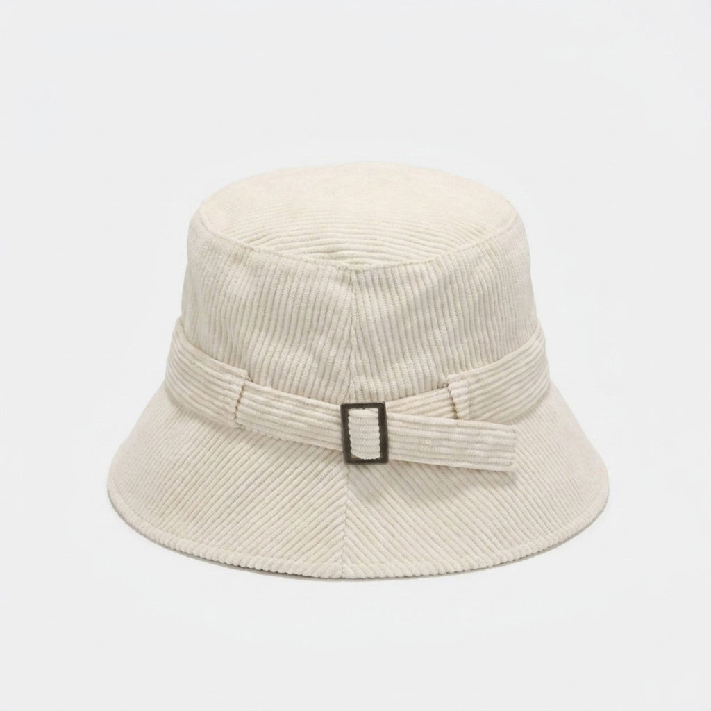 Corduroy Bucket Hat Buckle Band Detail Casual Brim Hat