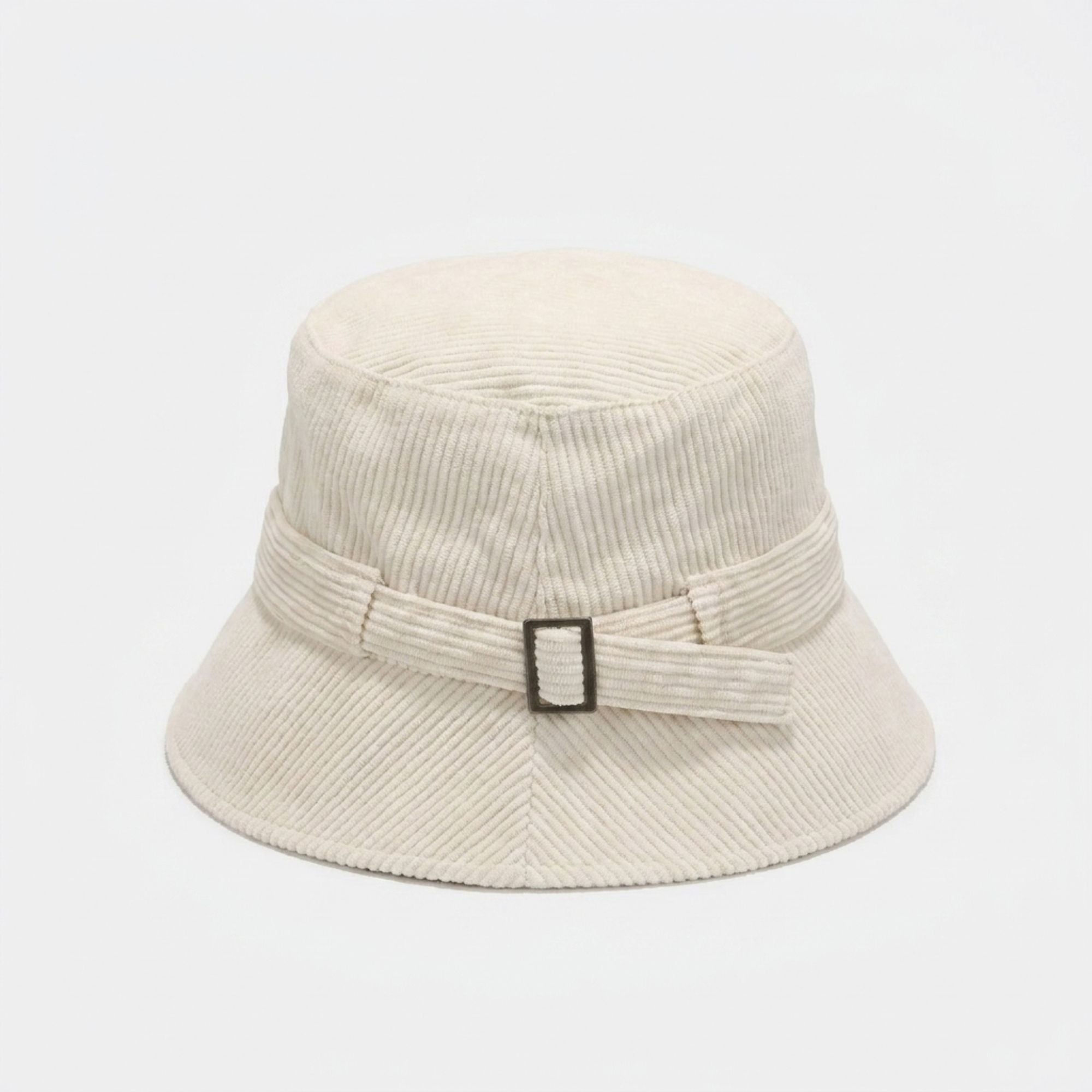 Corduroy Bucket Hat Buckle Band Detail Casual Brim Hat