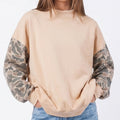 Camo Sleeve Mock Neck Long Sleeve Pullover Sweatshirt