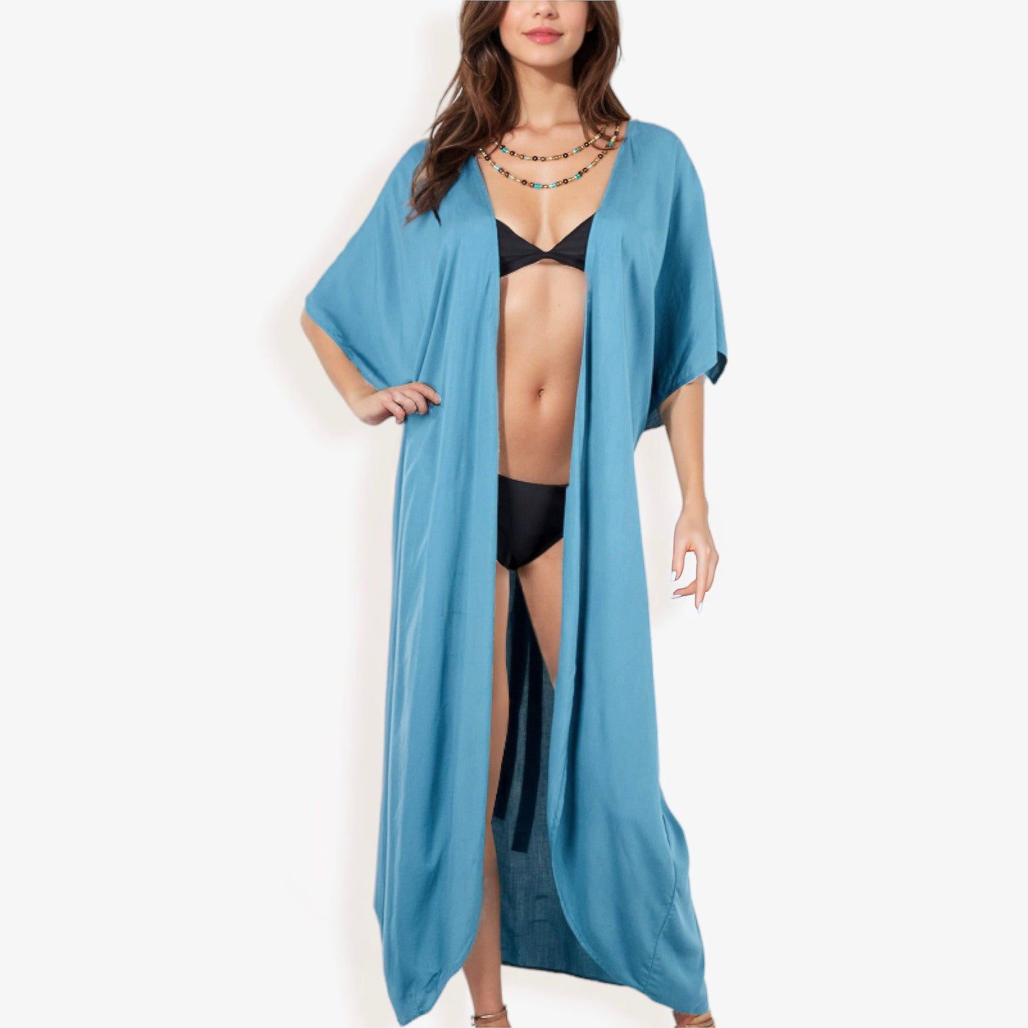 Flowy Kimono Cover-Up with Waist Tie and Open Front