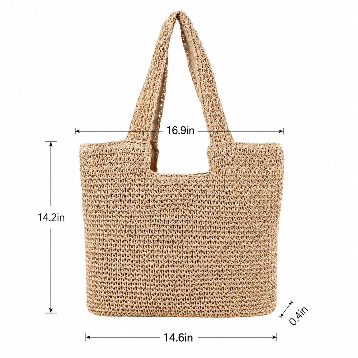 Woven Crochet Tote Bag with Shoulder Straps Lightweight Knit Tote with Zipper Pocket