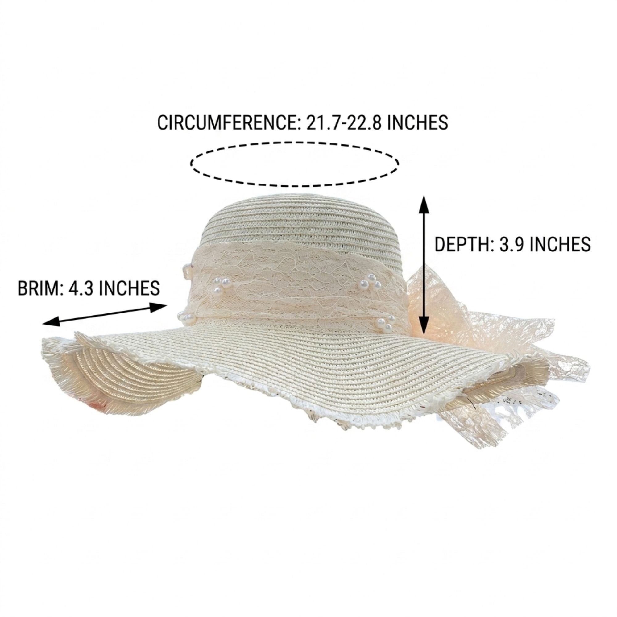 Wide Brim Sun Hat with Lace Band and Frayed Edge