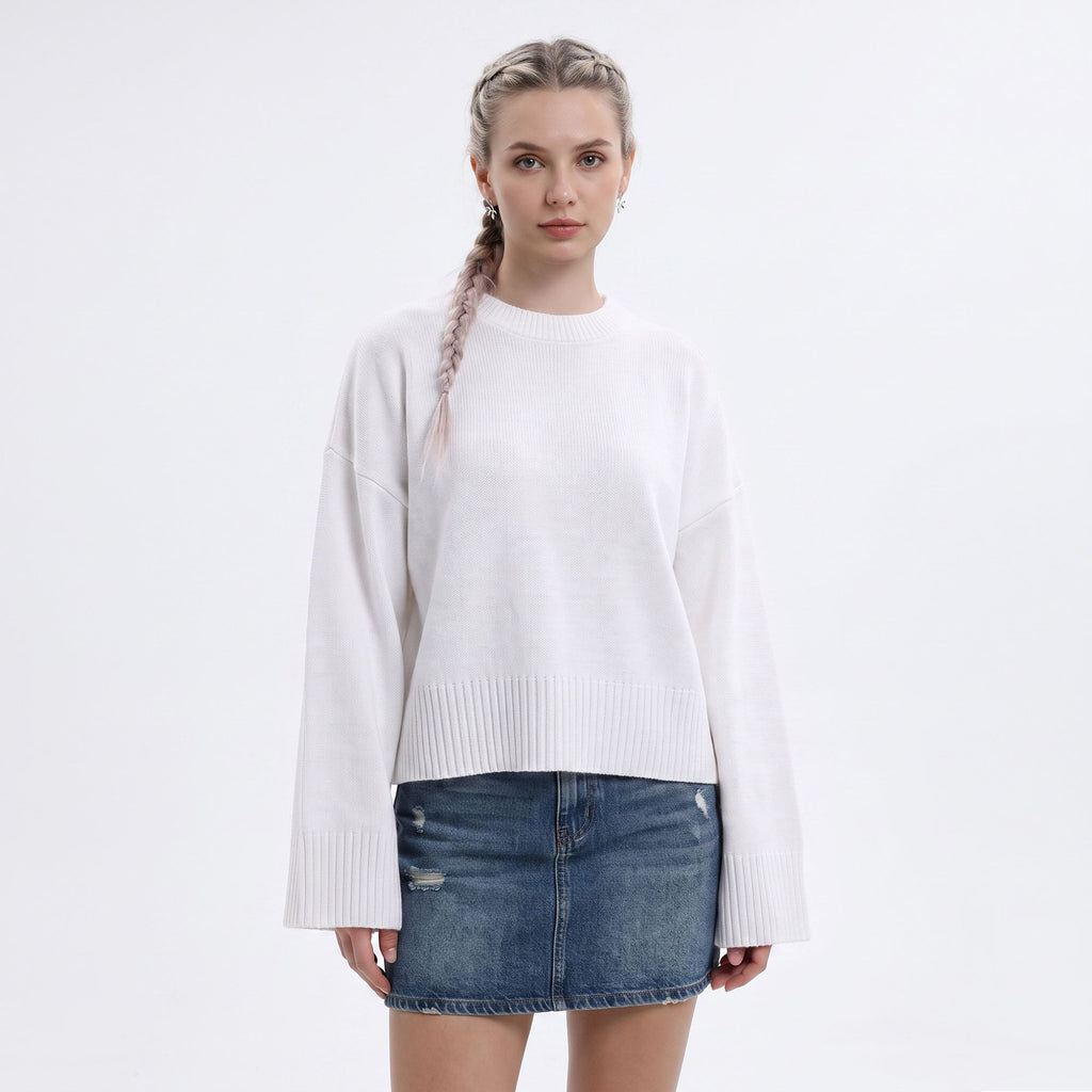Oversized Crewneck Knit Sweater with Flared Sleeves