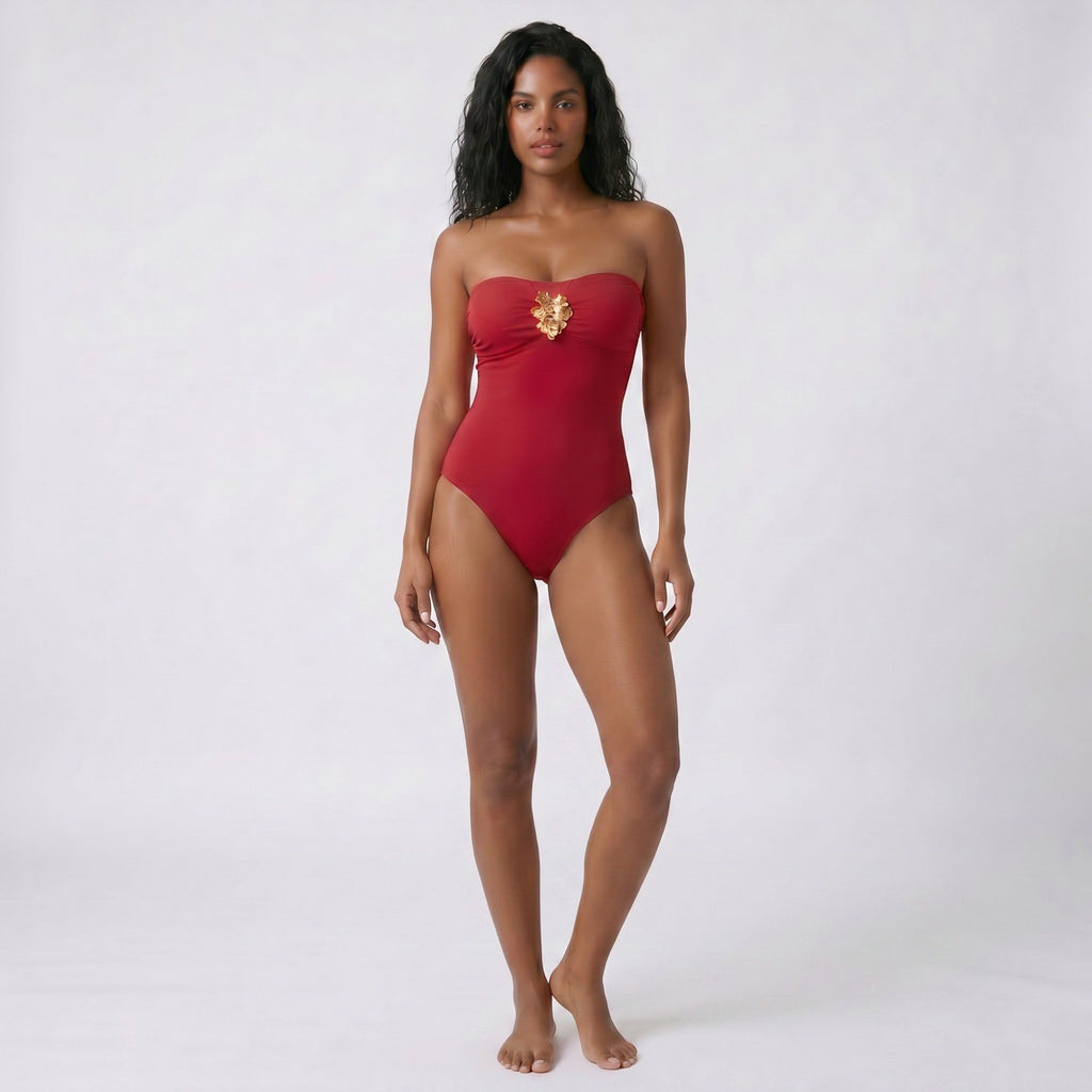Anna-Kaci Swim Women's 2-Piece Strapless One Piece Swimsuit with Sheer Wrap Skirt