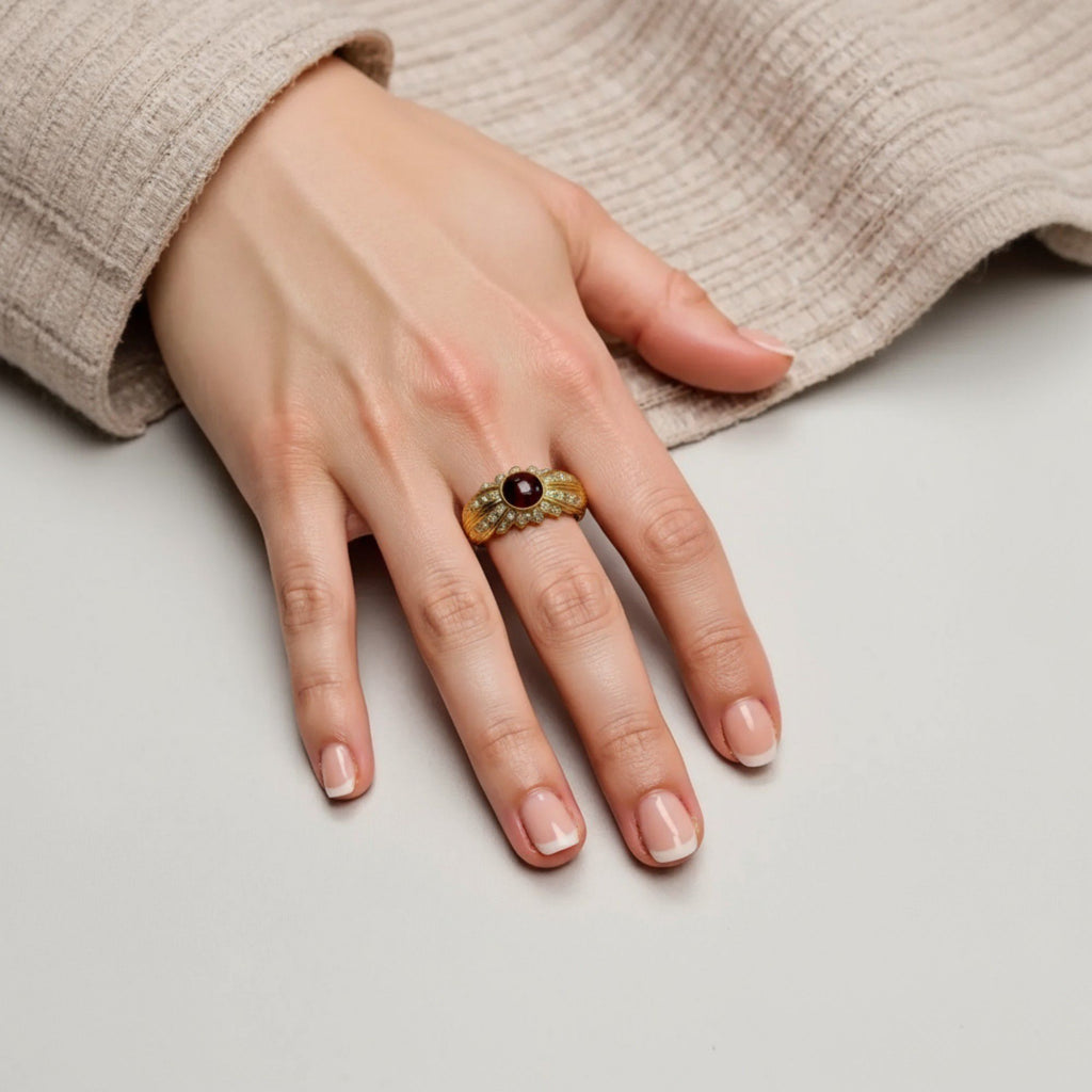 Anna-Kaci Women's Oval Gemstone Statement Ring with Crystal Halo and Textured Band