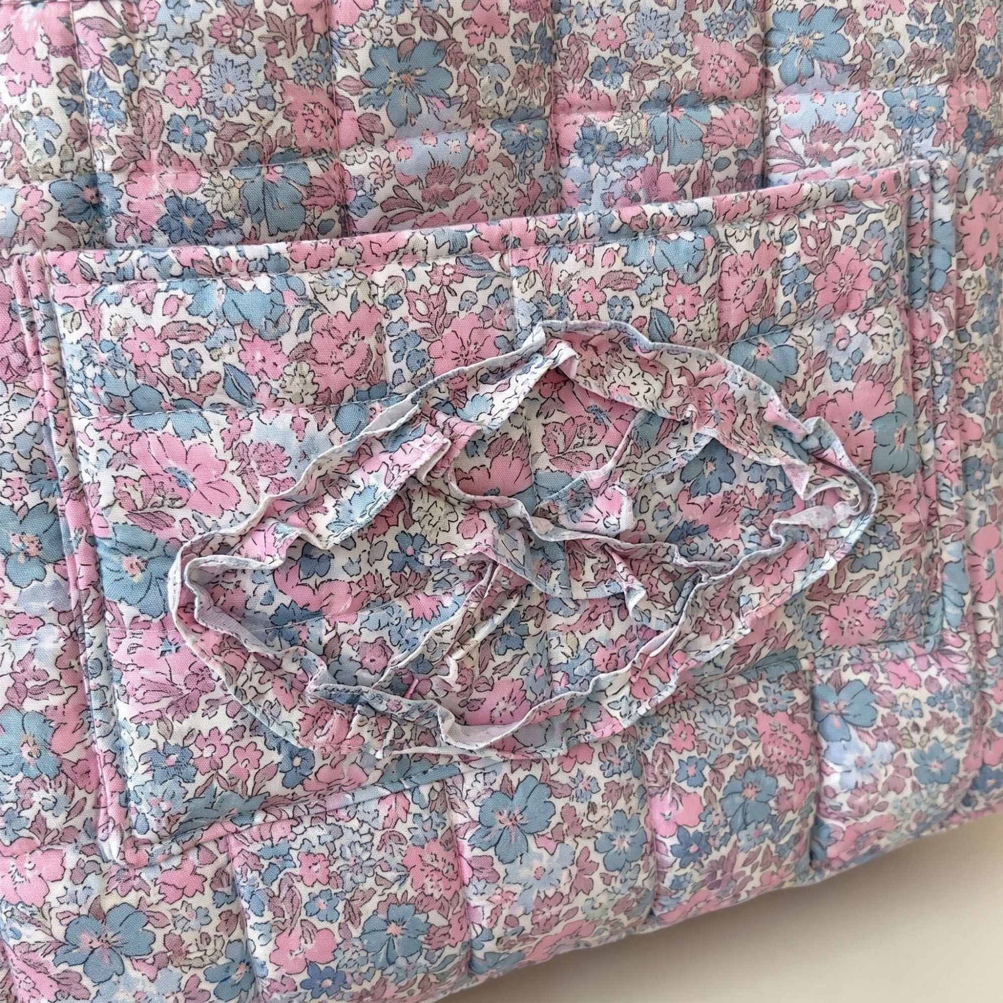 Floral Quilted Storage Tote with Handles and Front Pocket
