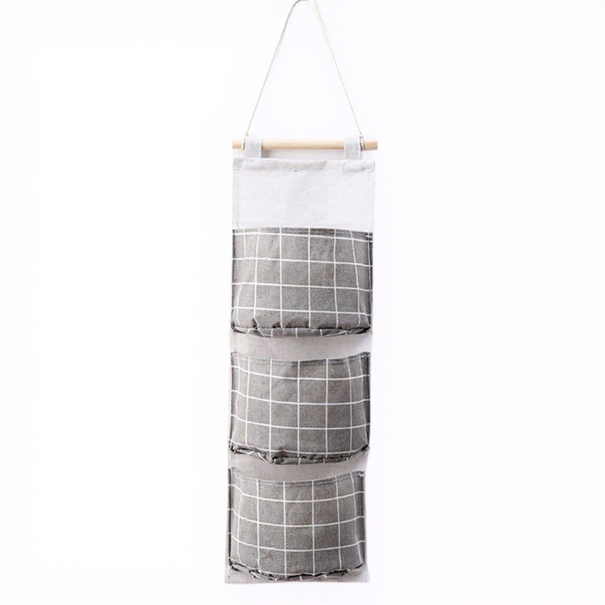 Hanging Wall Organizer with Three Pockets and Black Grid Pattern 22.5x7.8 in