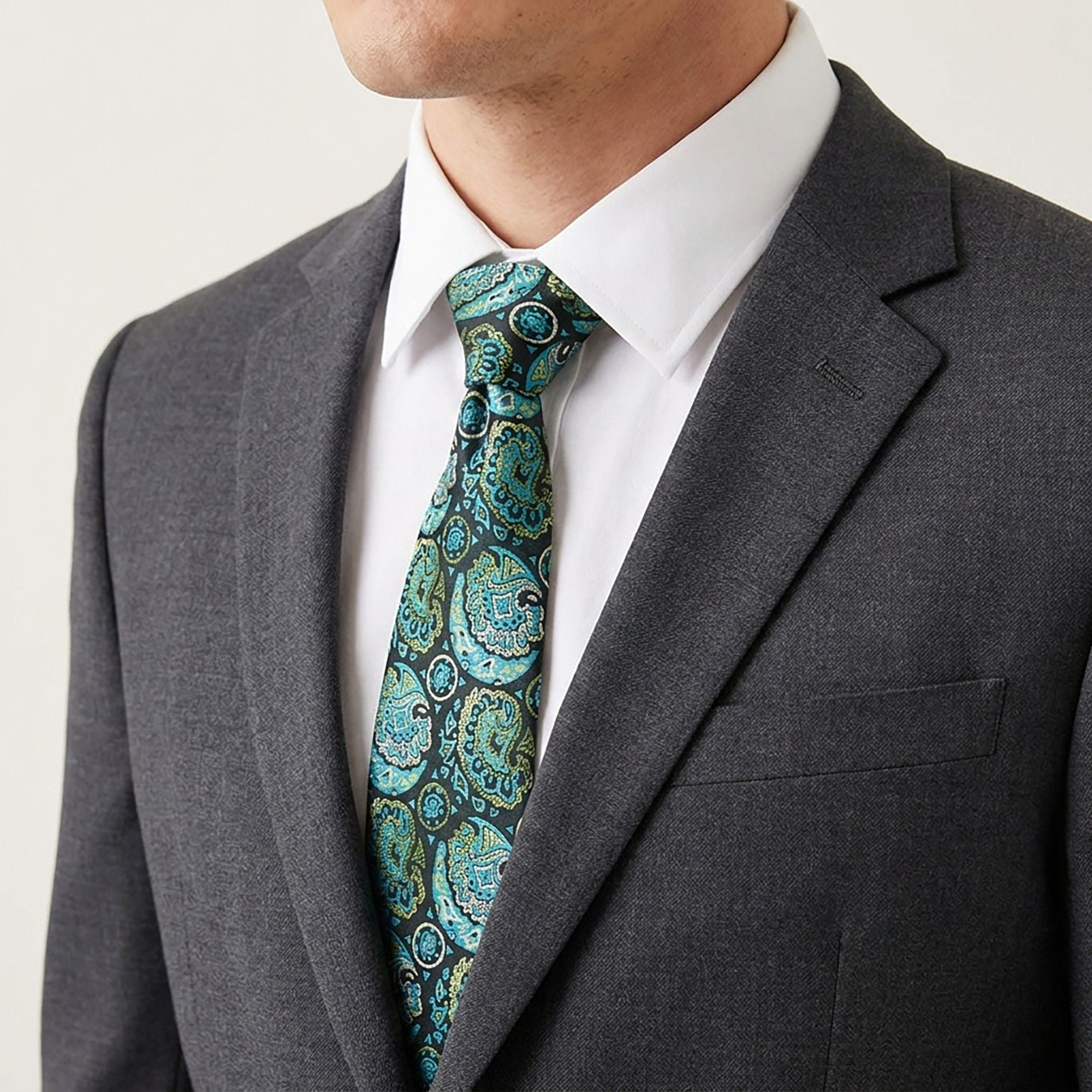 Men's Paisley Tie Gift Set with Matching Pocket Square Cufflinks and Silver Tie Clip