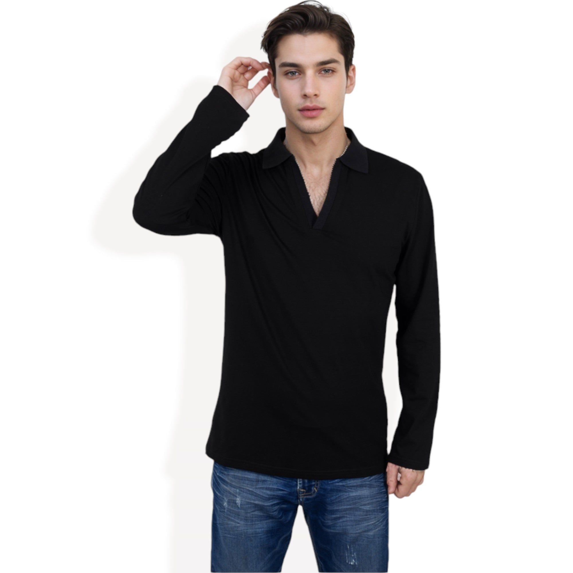 Anna-Kaci Men's Long Sleeve Polo Shirt with Spread Collar and Relaxed Fit