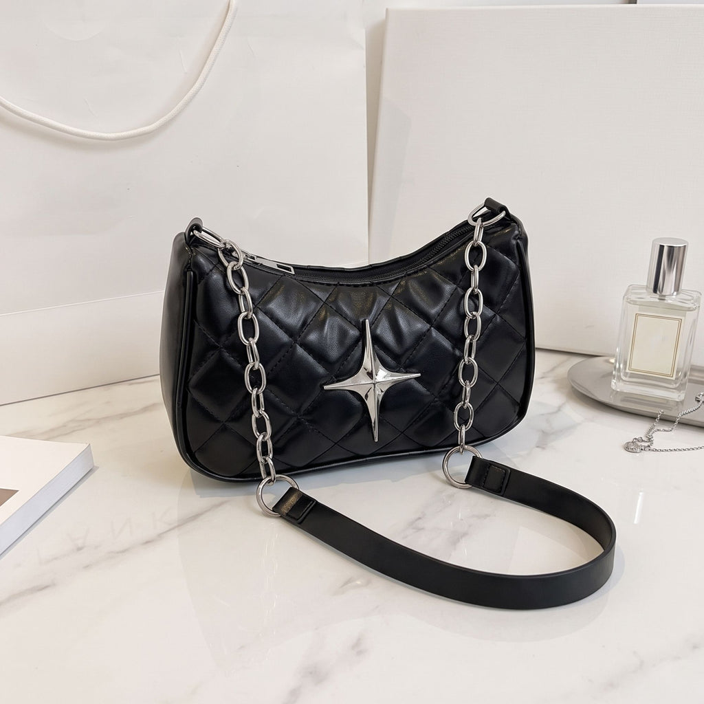 Quilted Shoulder Bag with Chain Strap and Star Accent