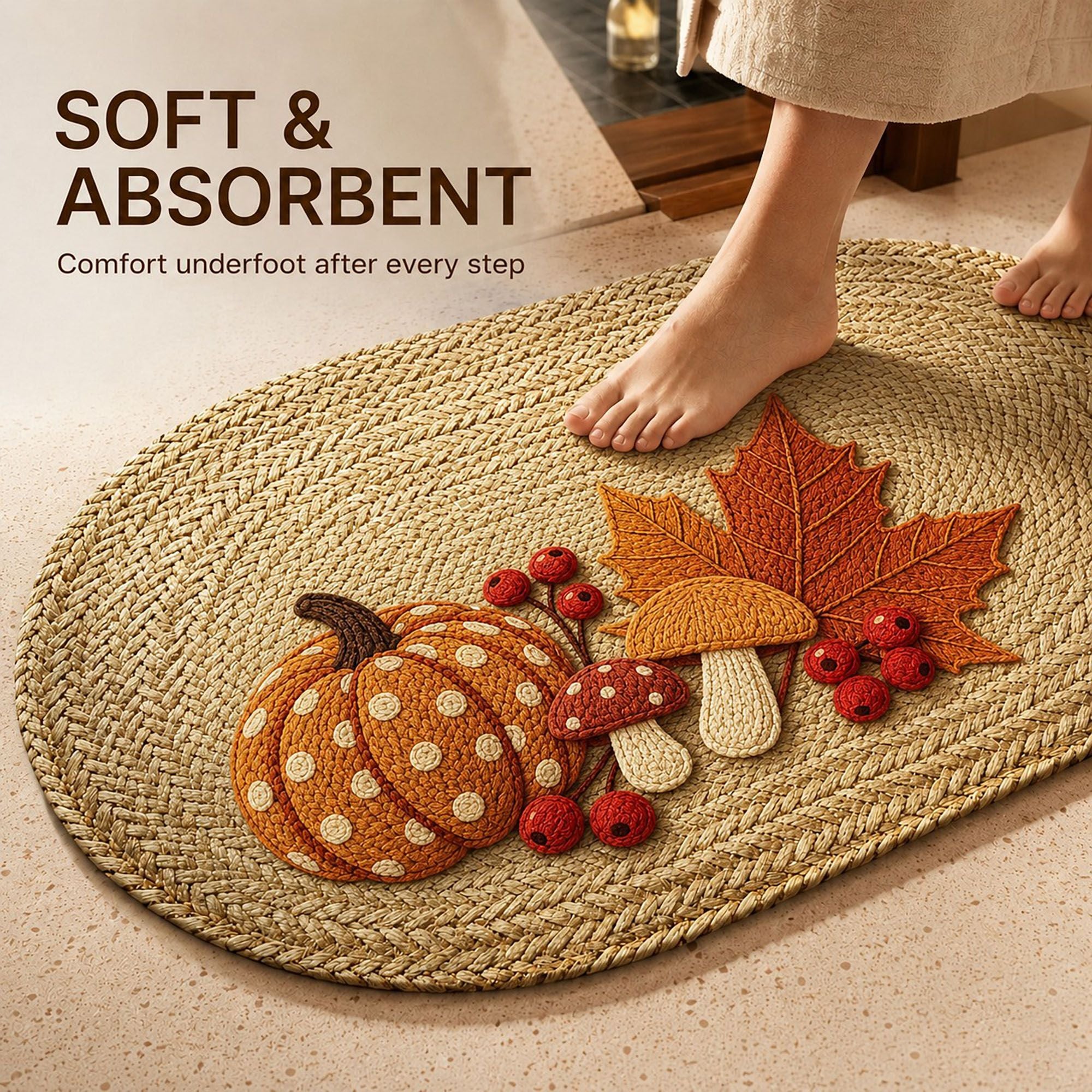Fall Pumpkin Bath Mat Soft Absorbent Accent Rug 15.7 x 23.6 Inches