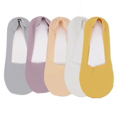 Anna-Kaci 5 Pairs Women Ice Silk Low Cut Liner Socks Deep Cut Design Anti-Slip Cotton Sole Breathable Invisible Socks for Flats