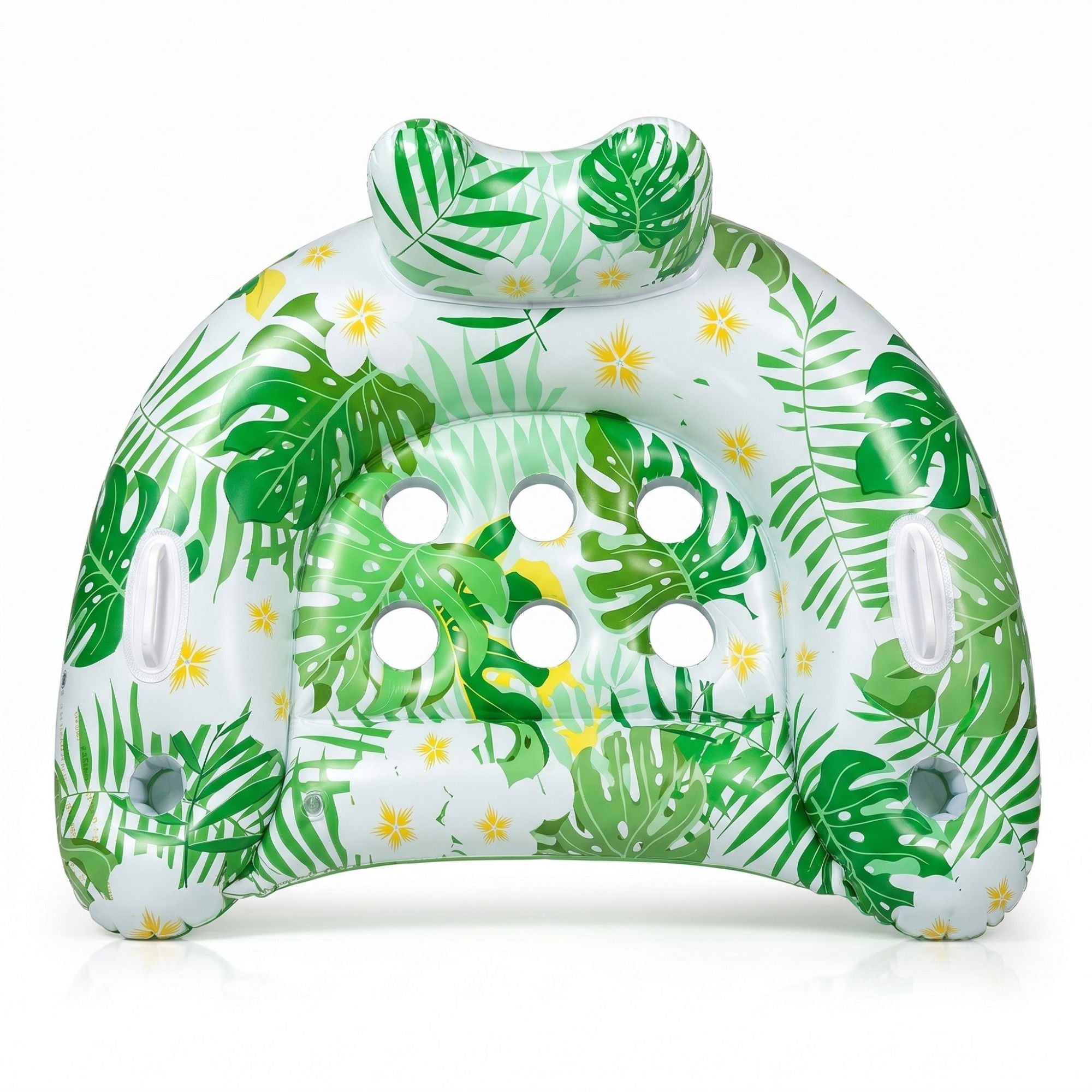 Inflatable Pool Lounger with Tropical Leaf Print and Cup Holders