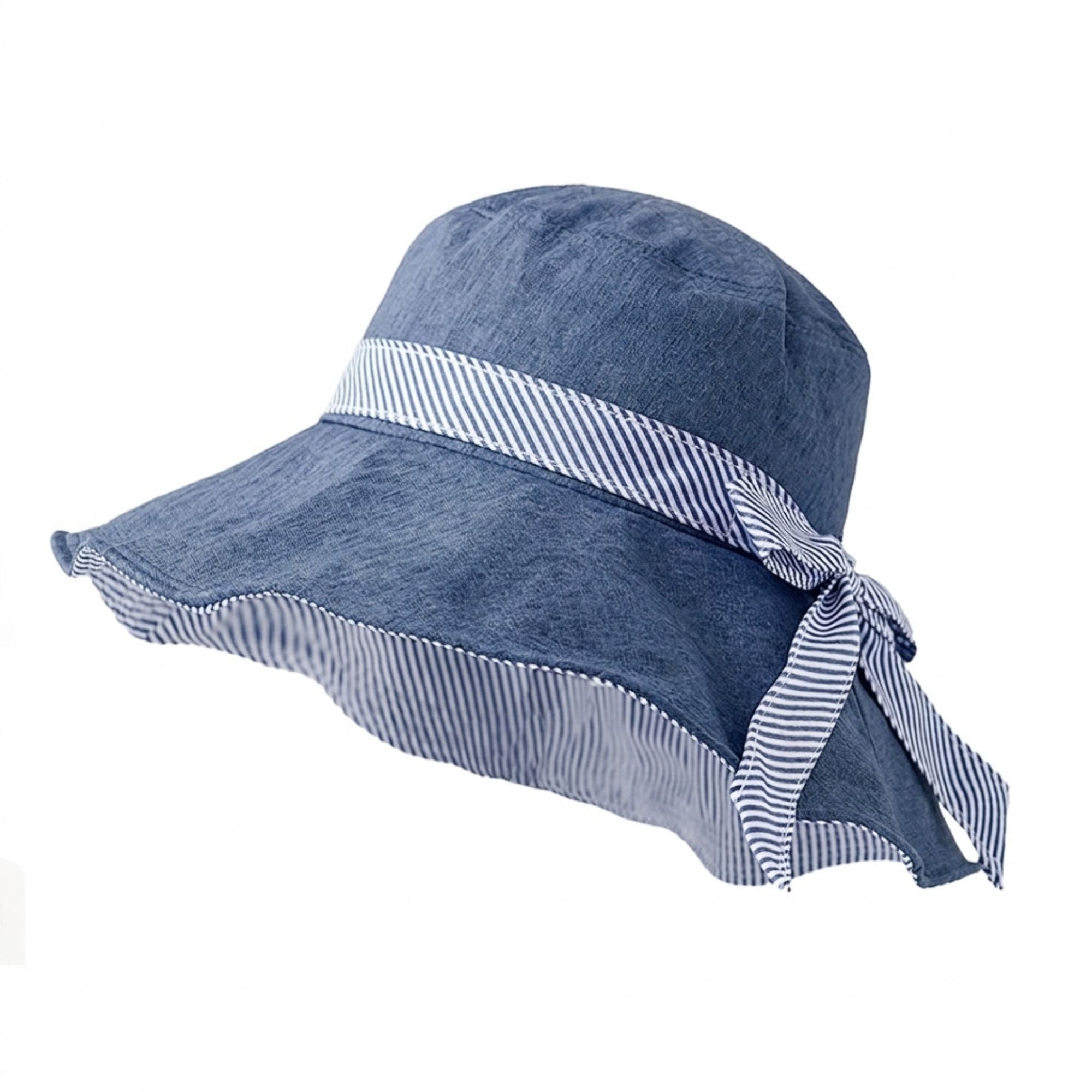 Foldable Wide Brim Sun Hat with Bow Tie