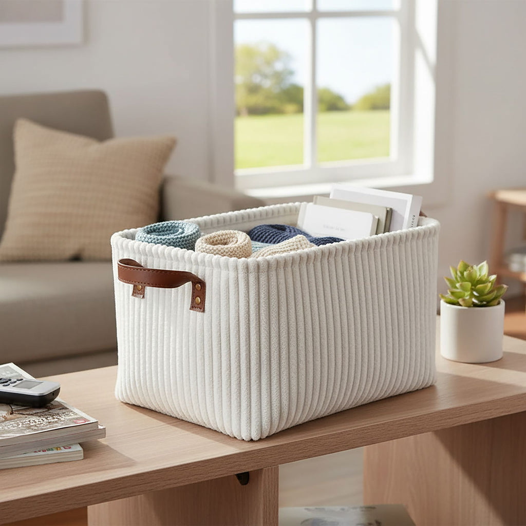 Decorative Storage Basket with Handles Organizer Bin for Shelves Closet Storage Box for Toys Clothes
