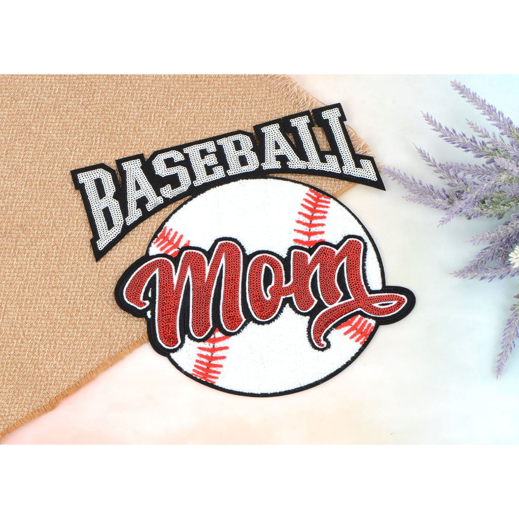 Baseball Mama Sequin Iron On Patches Game Day Applique Large Patch Accessory Clothes Jacket Uniform Backpack DIY Decor