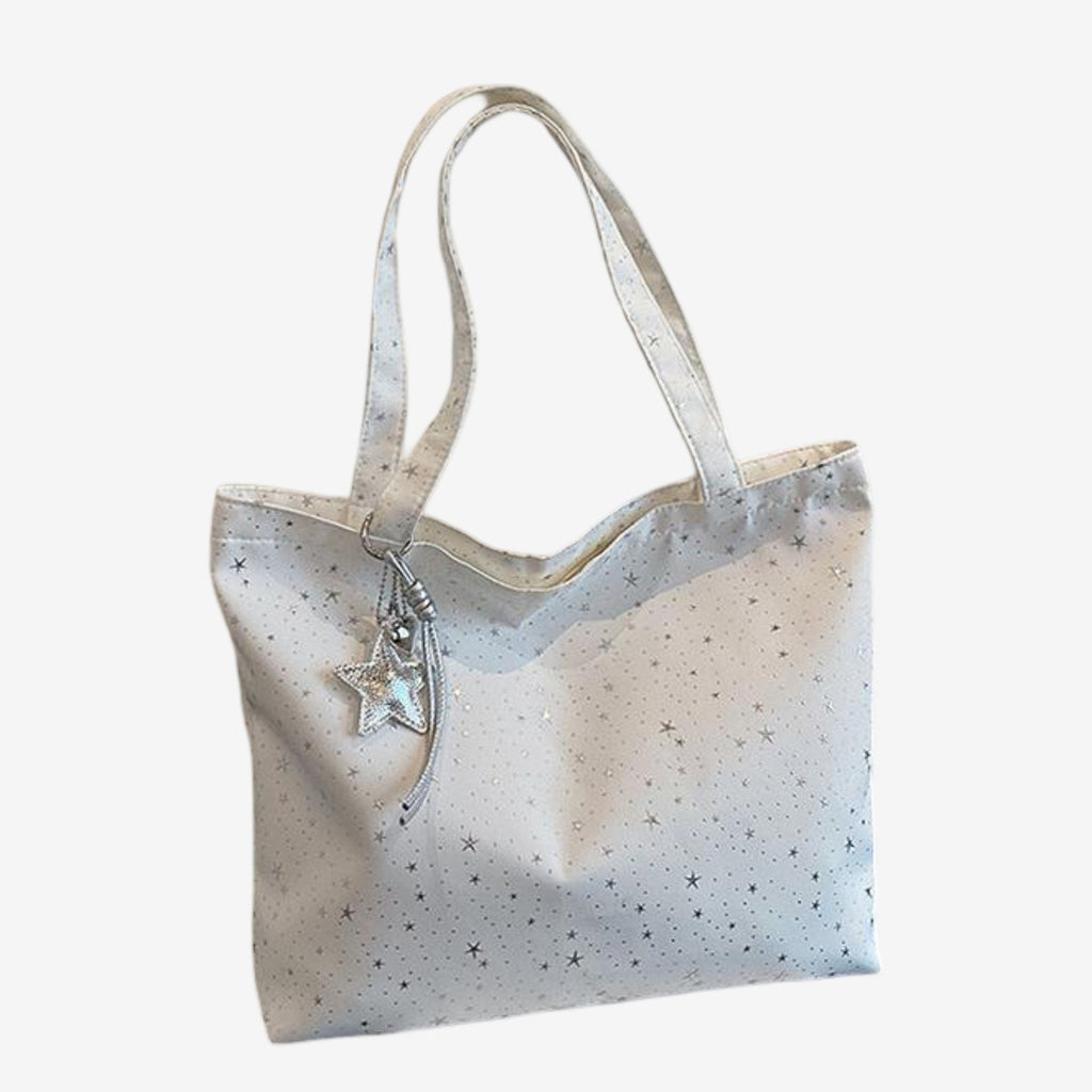 Star Print Canvas Tote Bag Large Capacity Casual Shoulder Bag