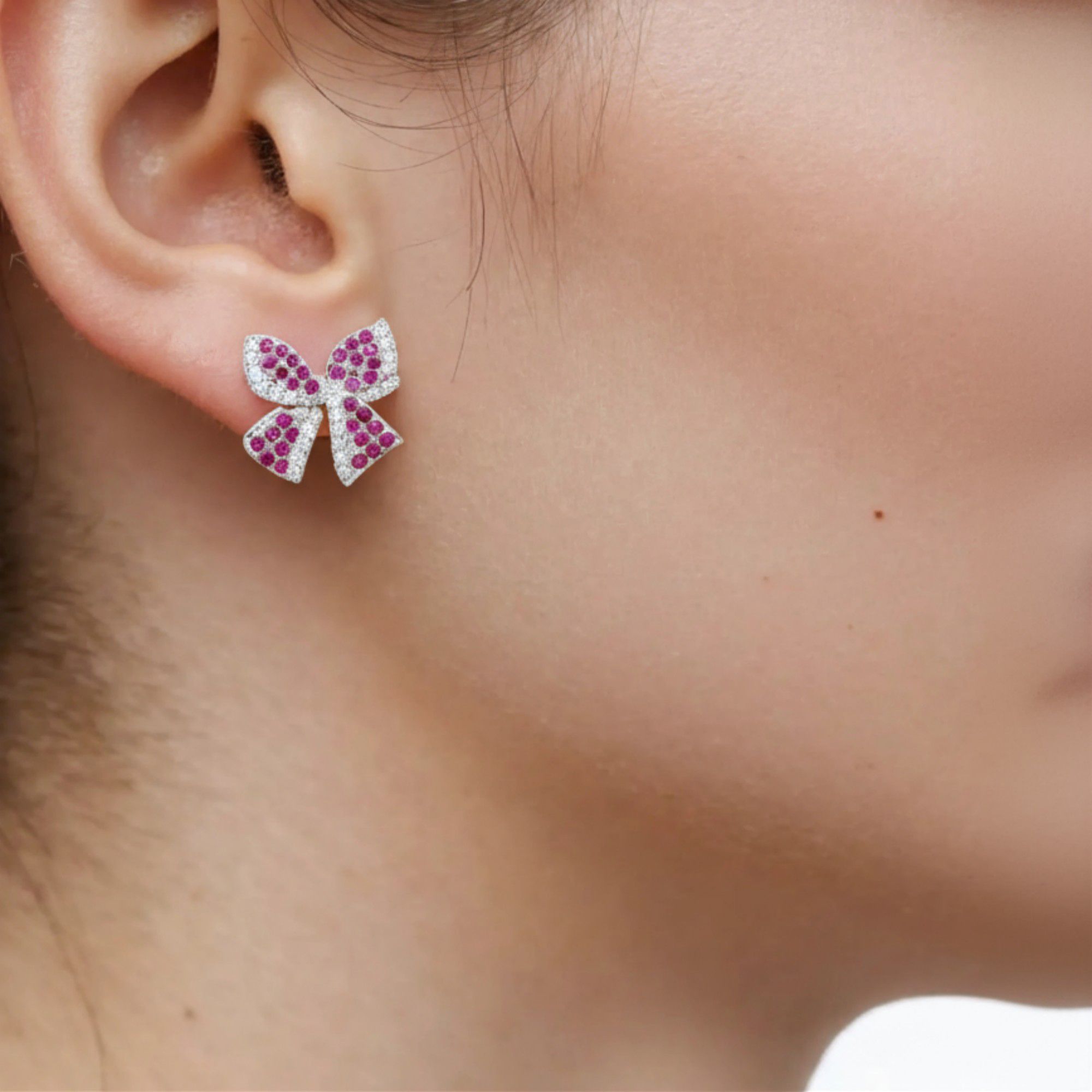 Women's Bow Knot Stud Earrings with Crystal Rhinestone Embellishments