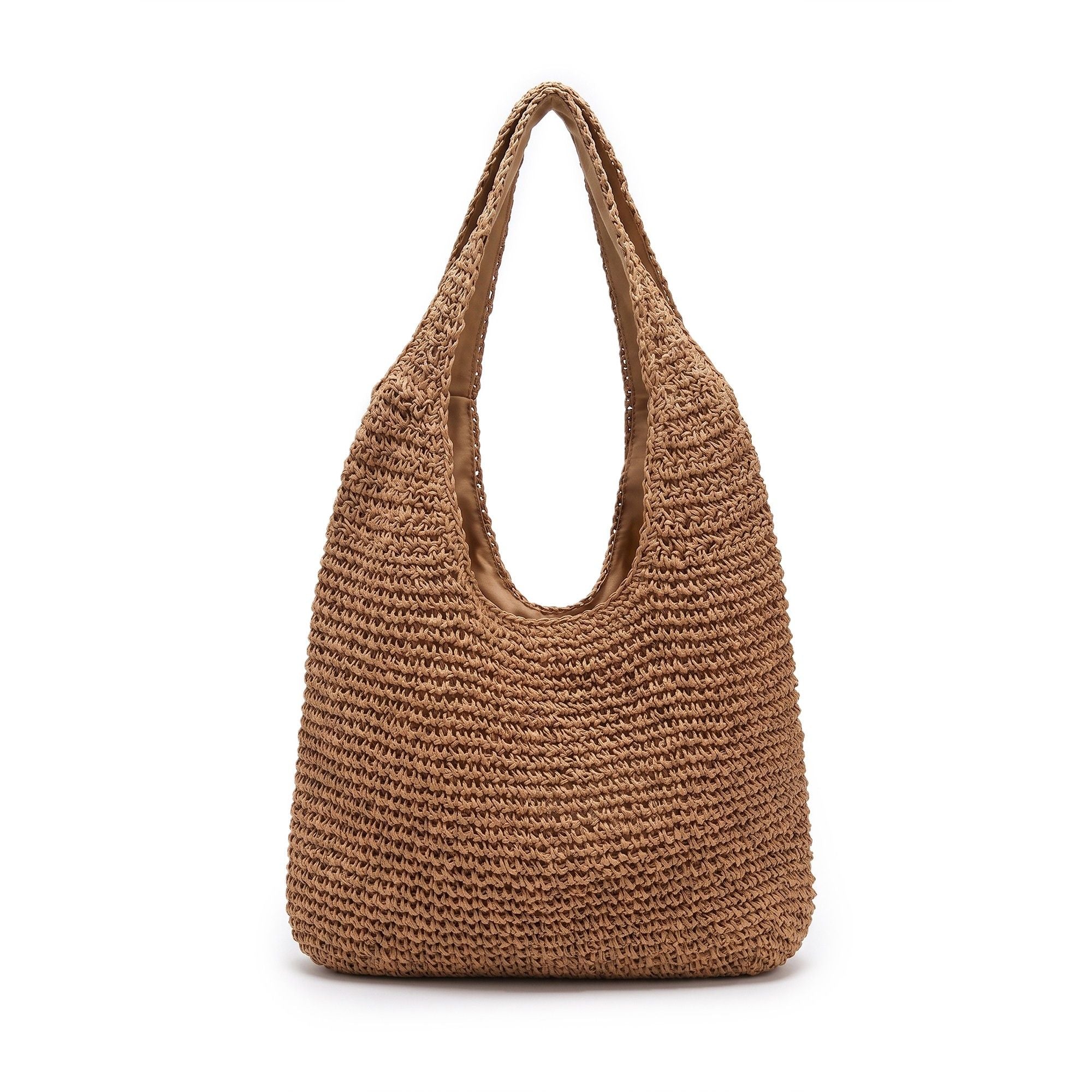 Woven Crochet Hobo Bag with Integrated Strap Slouchy Shoulder Handbag Lightweight Large Capacity Tote