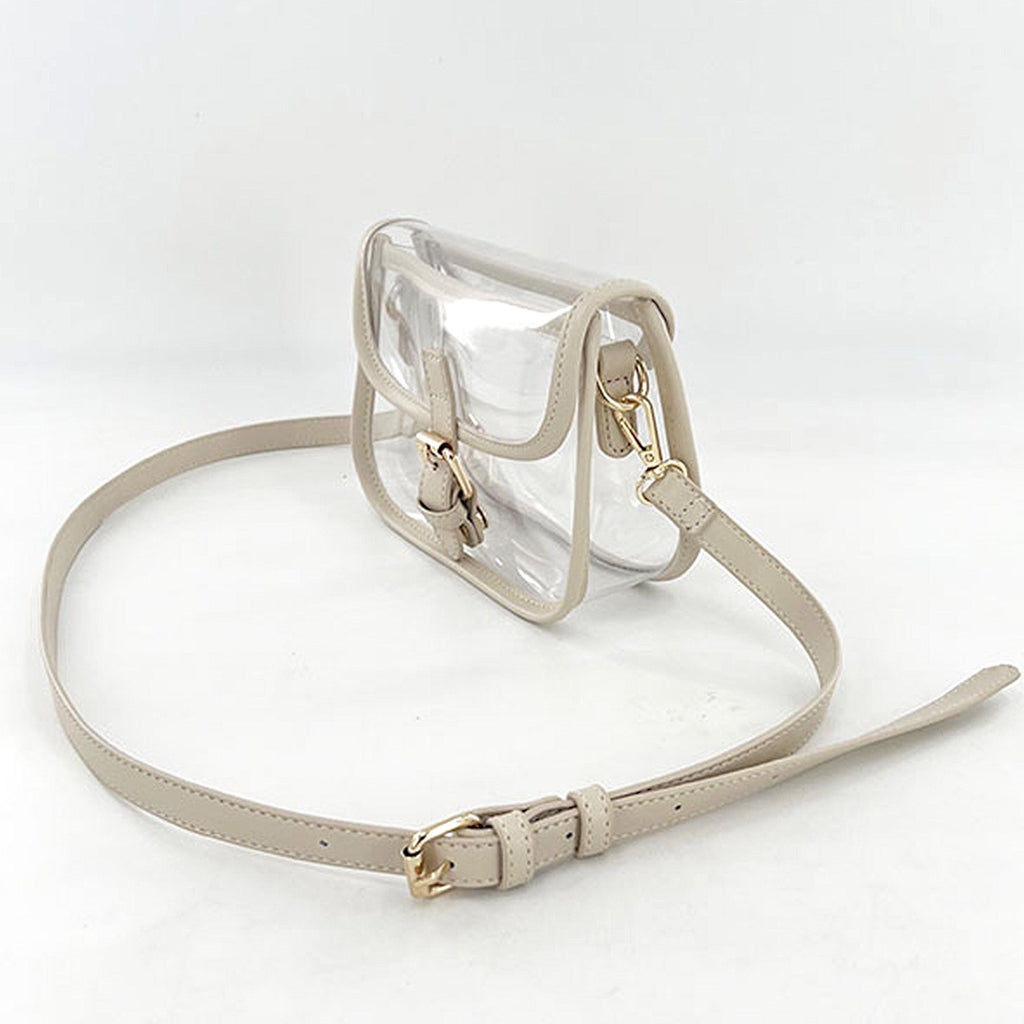 Clear Crossbody Handbag with Adjustable Strap and Buckle Flap Closure