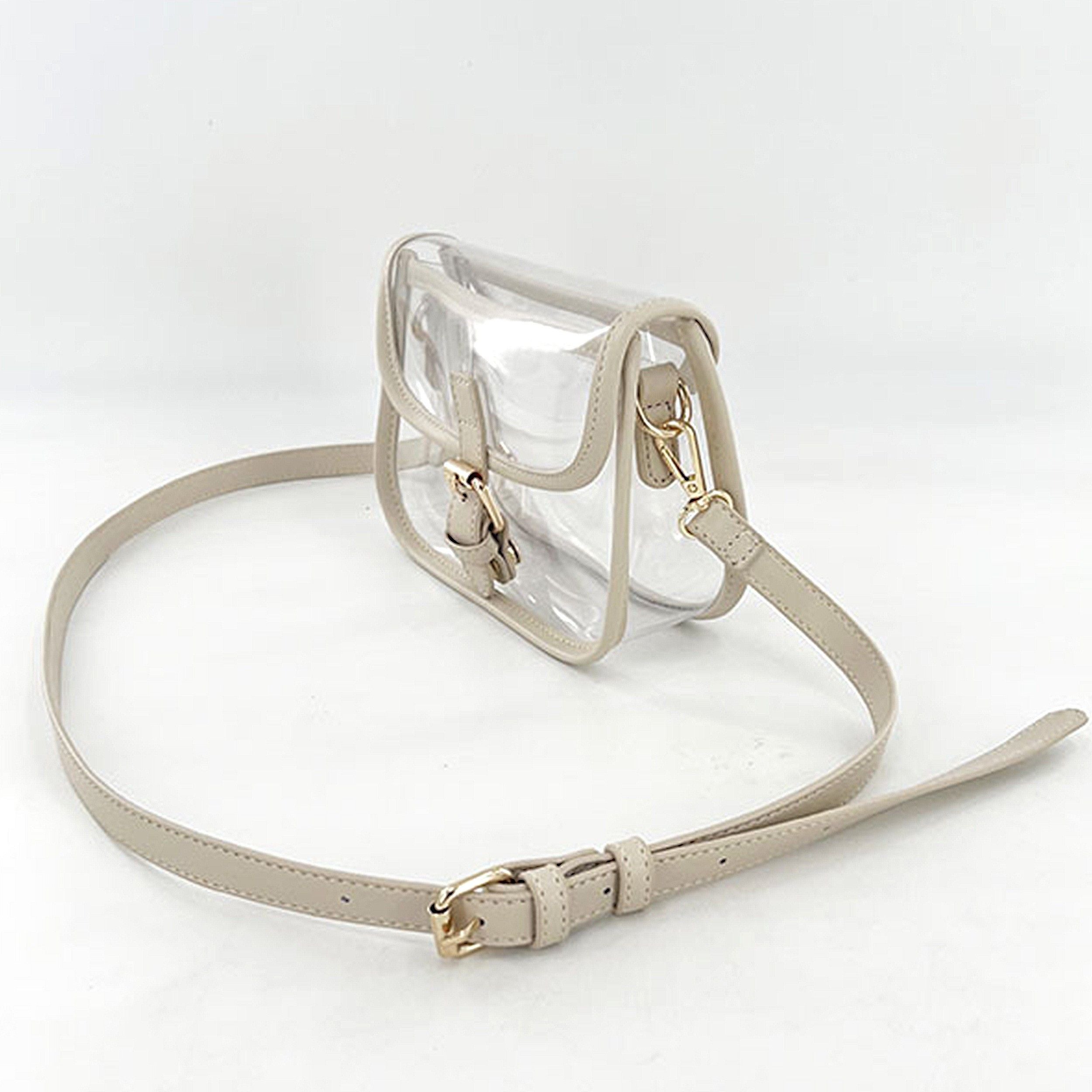 Clear Crossbody Handbag with Adjustable Strap and Buckle Flap Closure