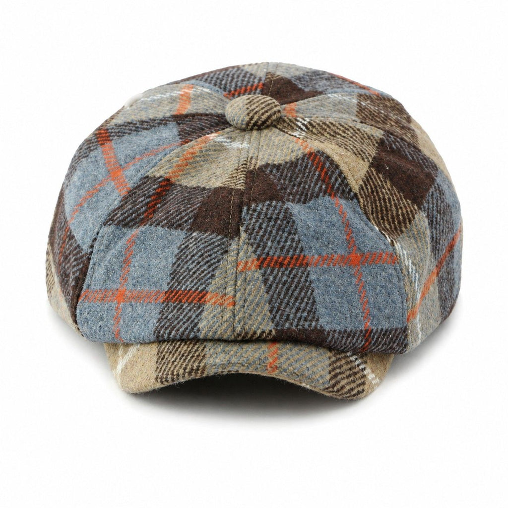 Plaid Wool Blend Newsboy Cap Vintage Baker Boy Hat Short Brim Eight Panel Cap
