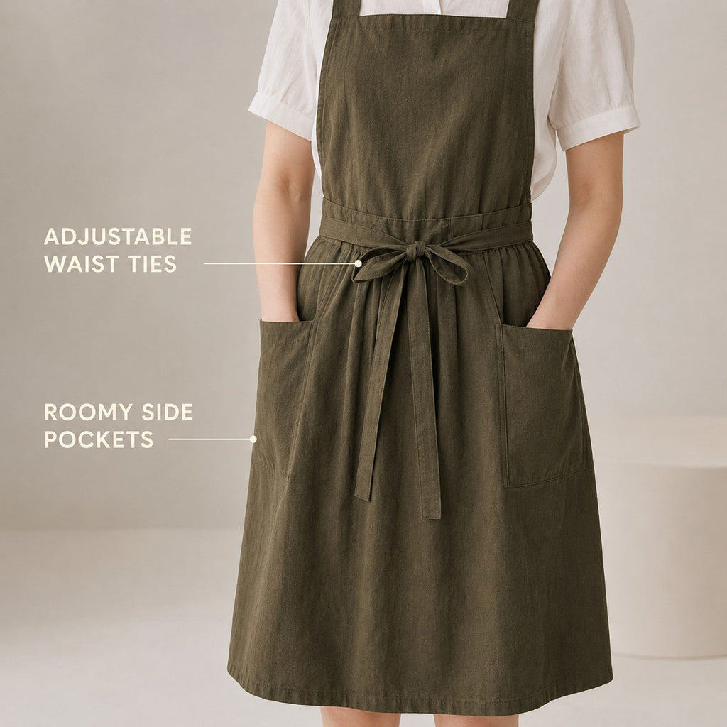 Water Resistant Cross Back Apron with Pockets and Waist Tie