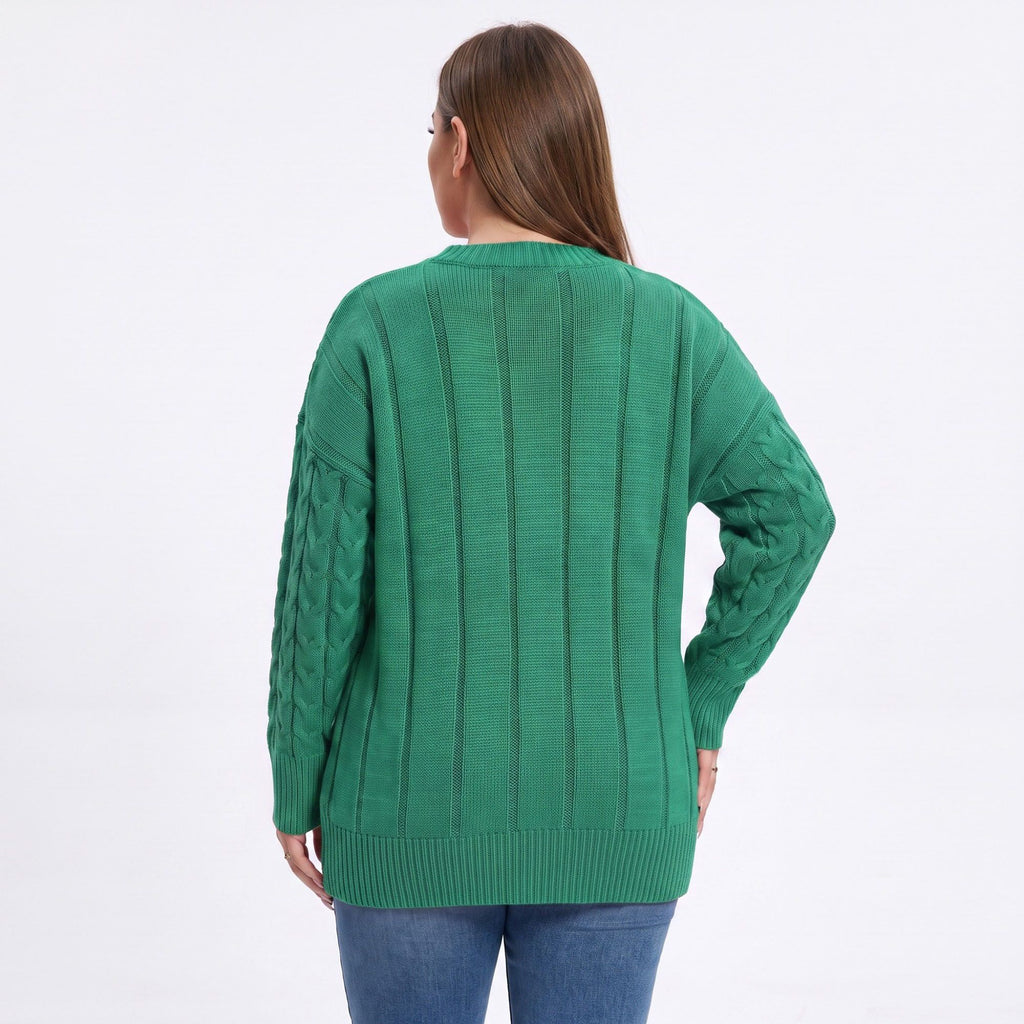 Plus Size Faux Pearl Cable Knit Tunic Sweater