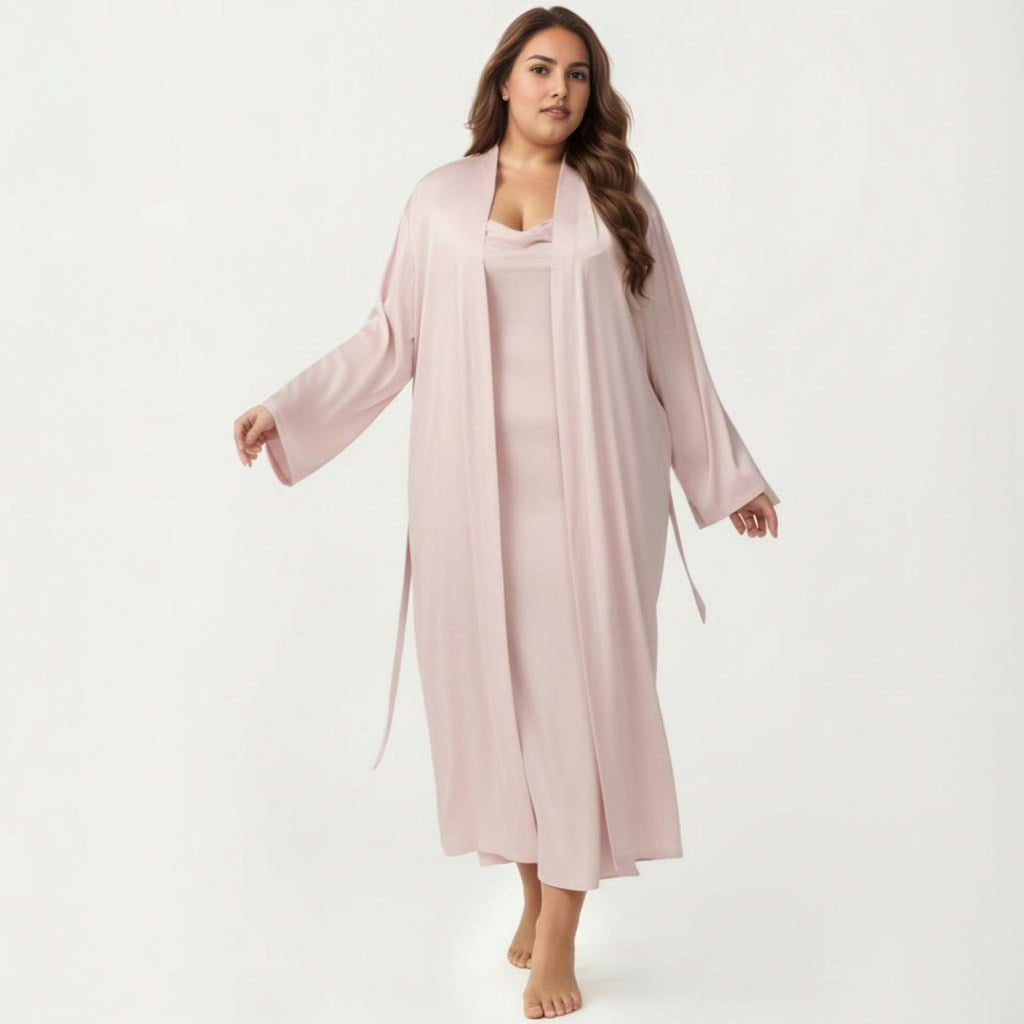 Anna-Kaci Lounge Women's Plus Size 2-Piece Satin Nightgown Set with Long Sleeve Open Front Robe Sleeveless Slip Dress Sleepwear
