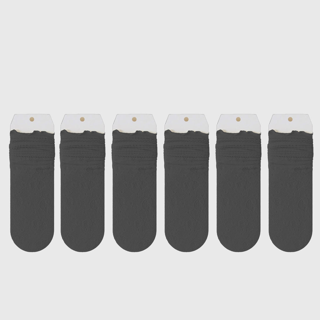 Anna-Kaci Lace Ankle Socks with Ruffle Cuff 6pk