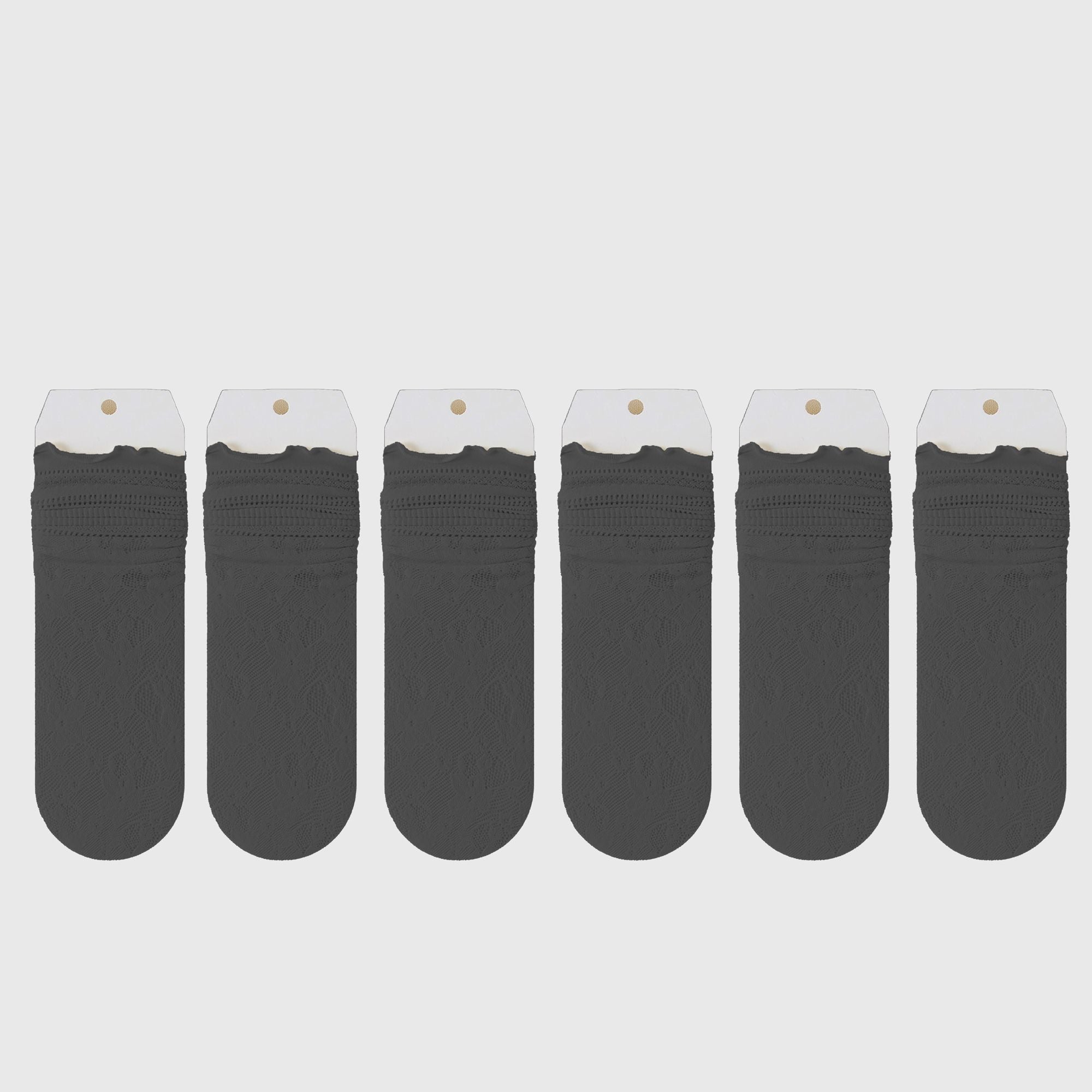 Anna-Kaci Lace Ankle Socks with Ruffle Cuff 6pk