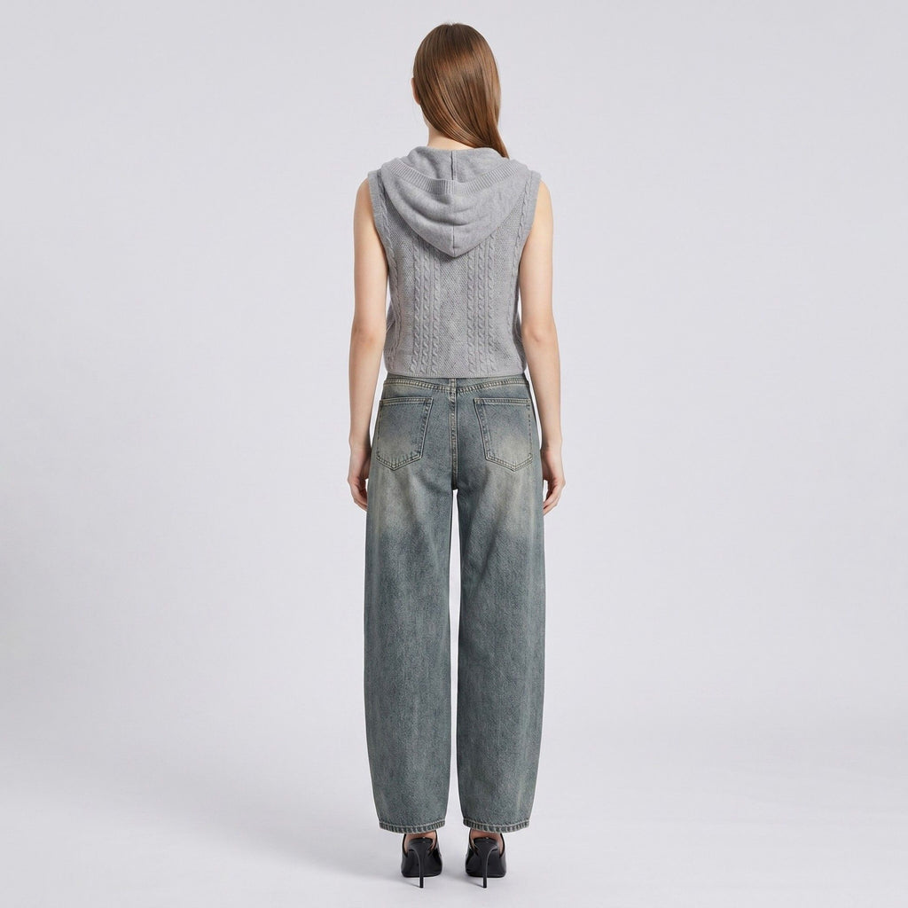 Anna-Kaci Women's Sleeveless Hooded Cable Knit Sweater Vest Top with Button Front and Adjustable Drawstring Hem