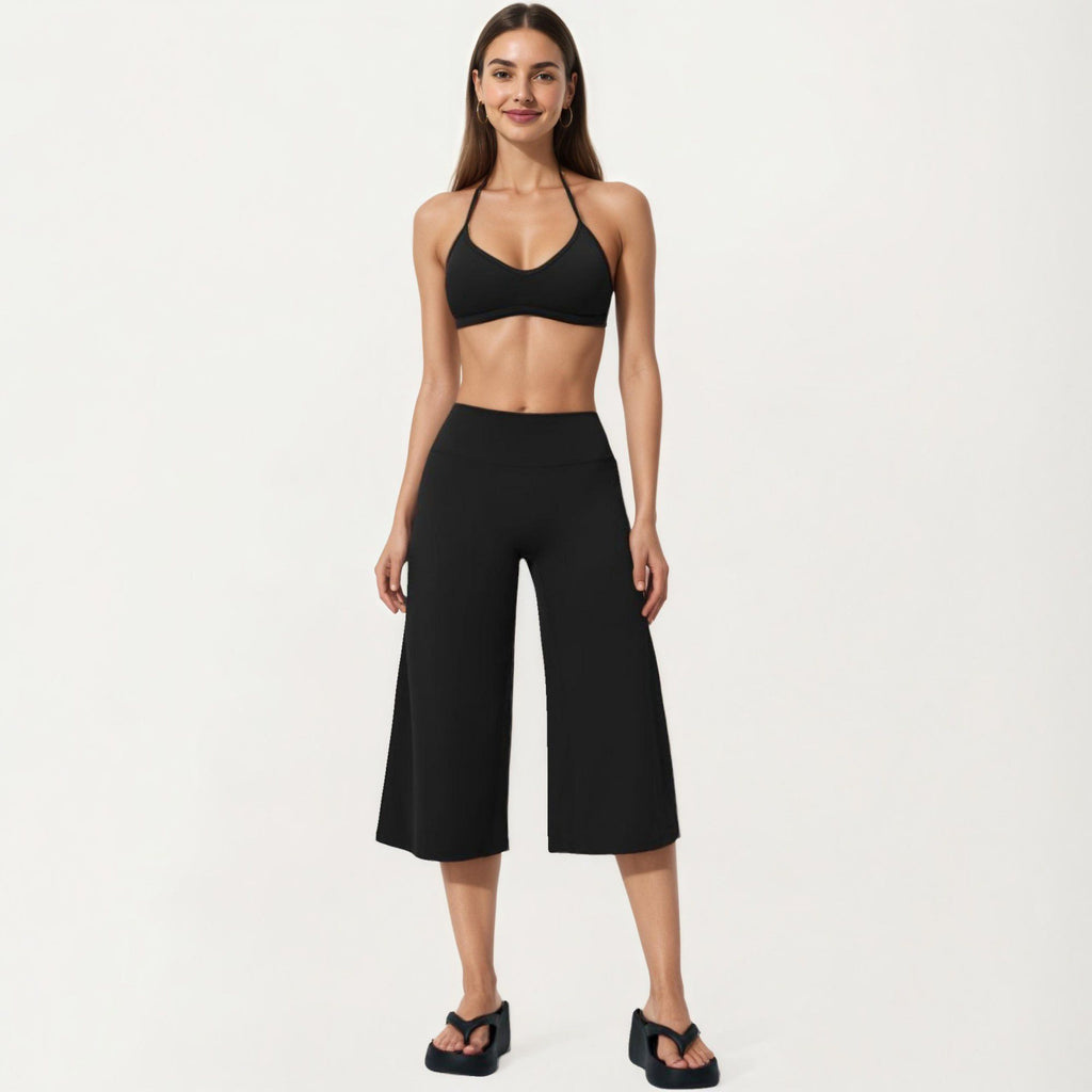 Anna-Kaci Active Women's High Waist Capri Wide Leg Pants with Smooth Stretch Fabric and Relaxed Fit