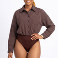 Pinstripe Button Front Collared Shirt Bodysuit