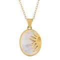 Women's Stainless Steel Necklace with 18K Gold Plated Sun and Moon Pendant, Adjustable Chain with Mother of Pearl
