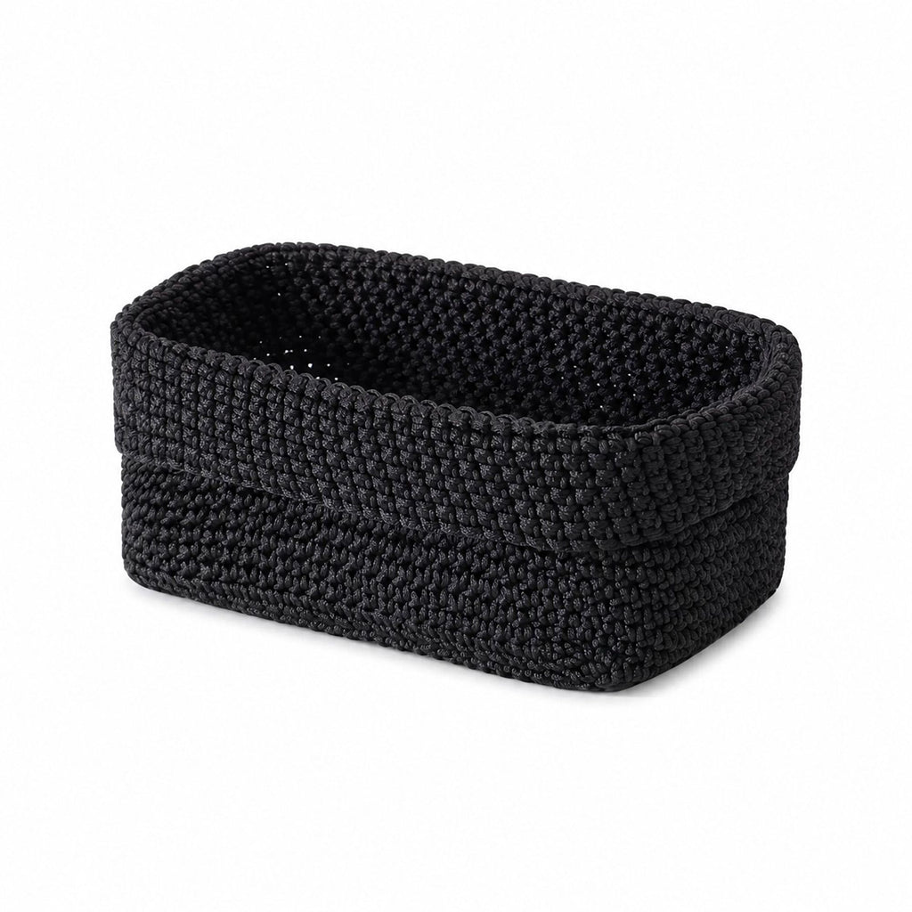 Rectangular Woven Storage Basket Foldover Rim Desktop Organizer Bin