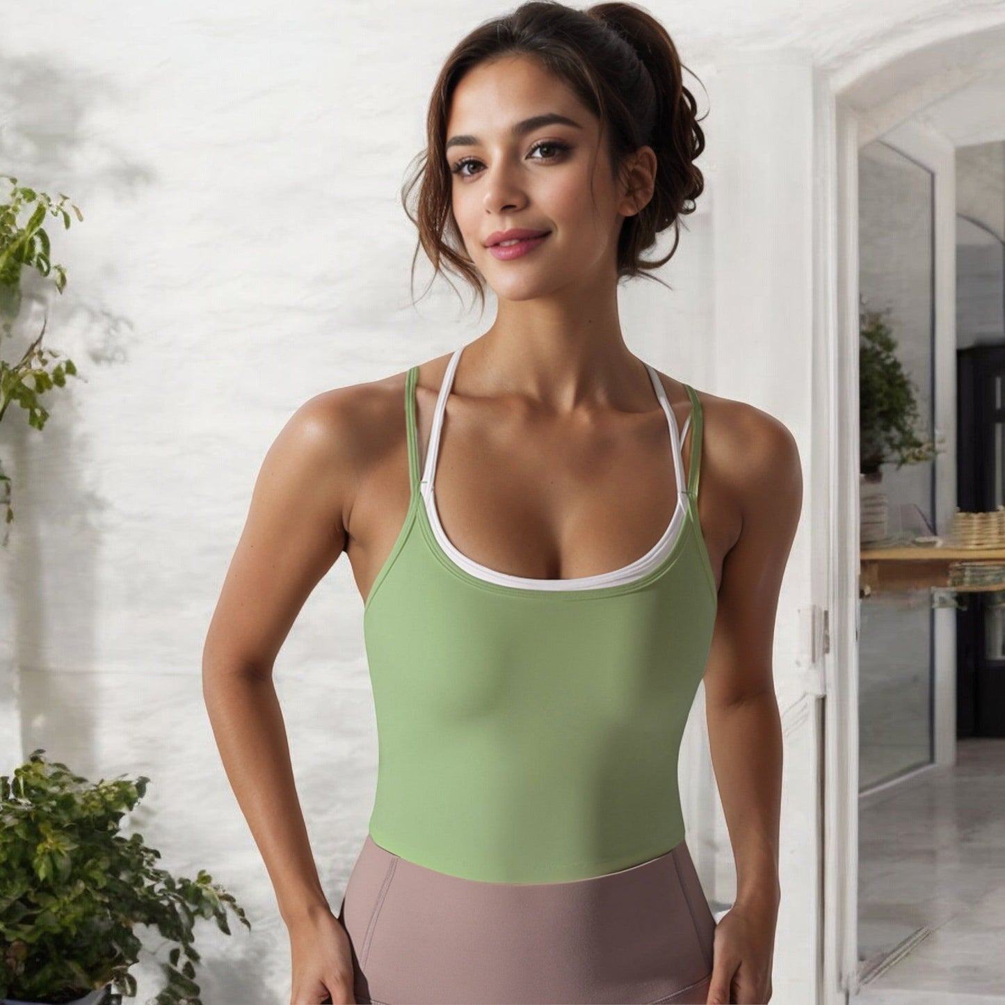 Double Strap Cropped Sports Tank with Scoop Neck