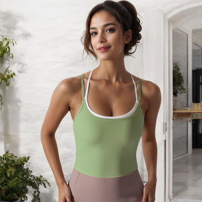 Double Strap Cropped Sports Tank with Scoop Neck