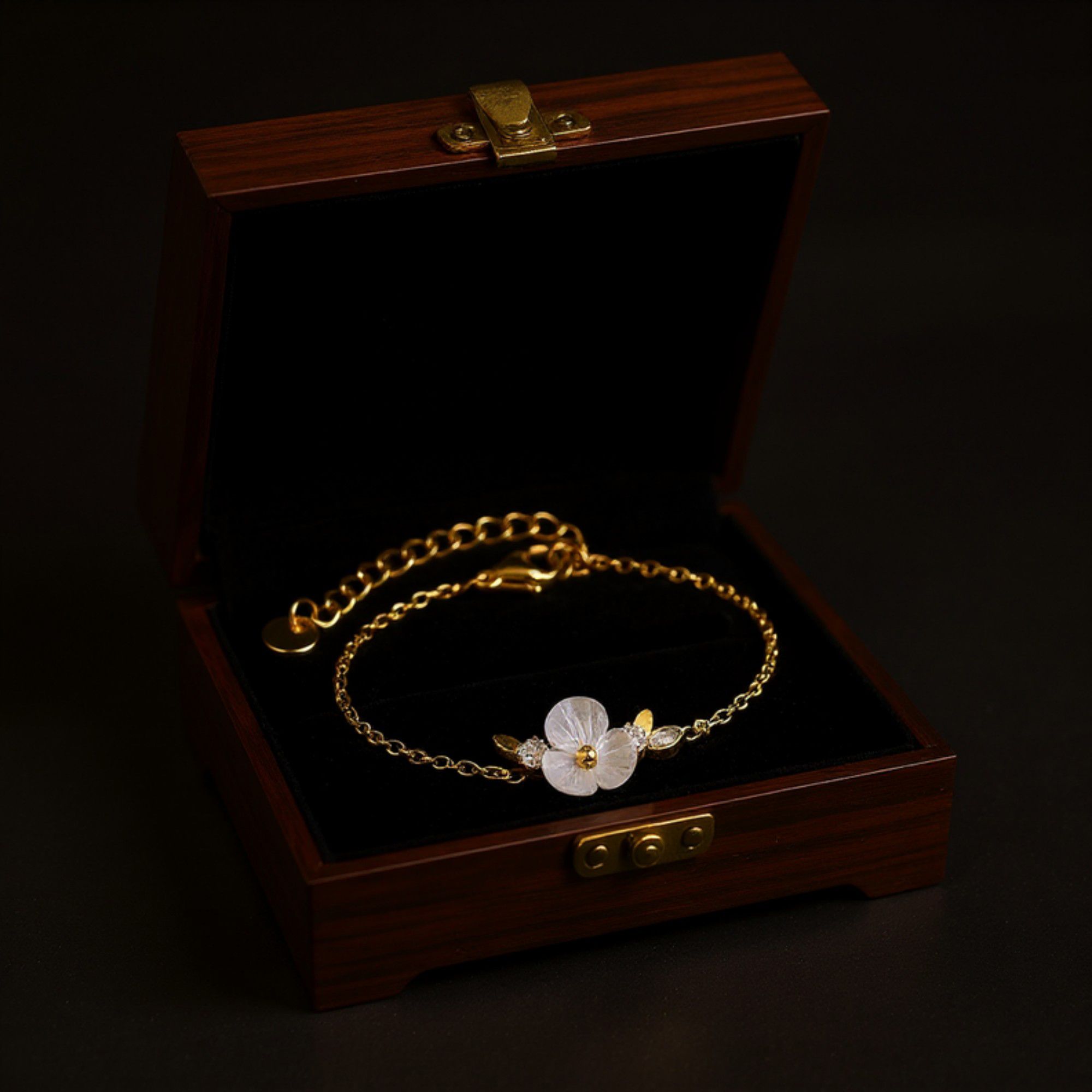 Women's Delicate Floral Charm Bracelet with Gold Tone Chain and Petite Mother-of-Pearl Style Flower Accents