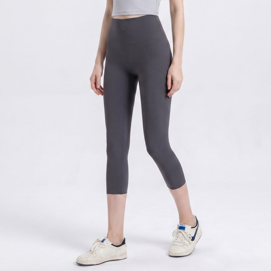 High Waist Capri Leggings with Wide Waistband Smooth Stretch Pull On Yoga Active Pants