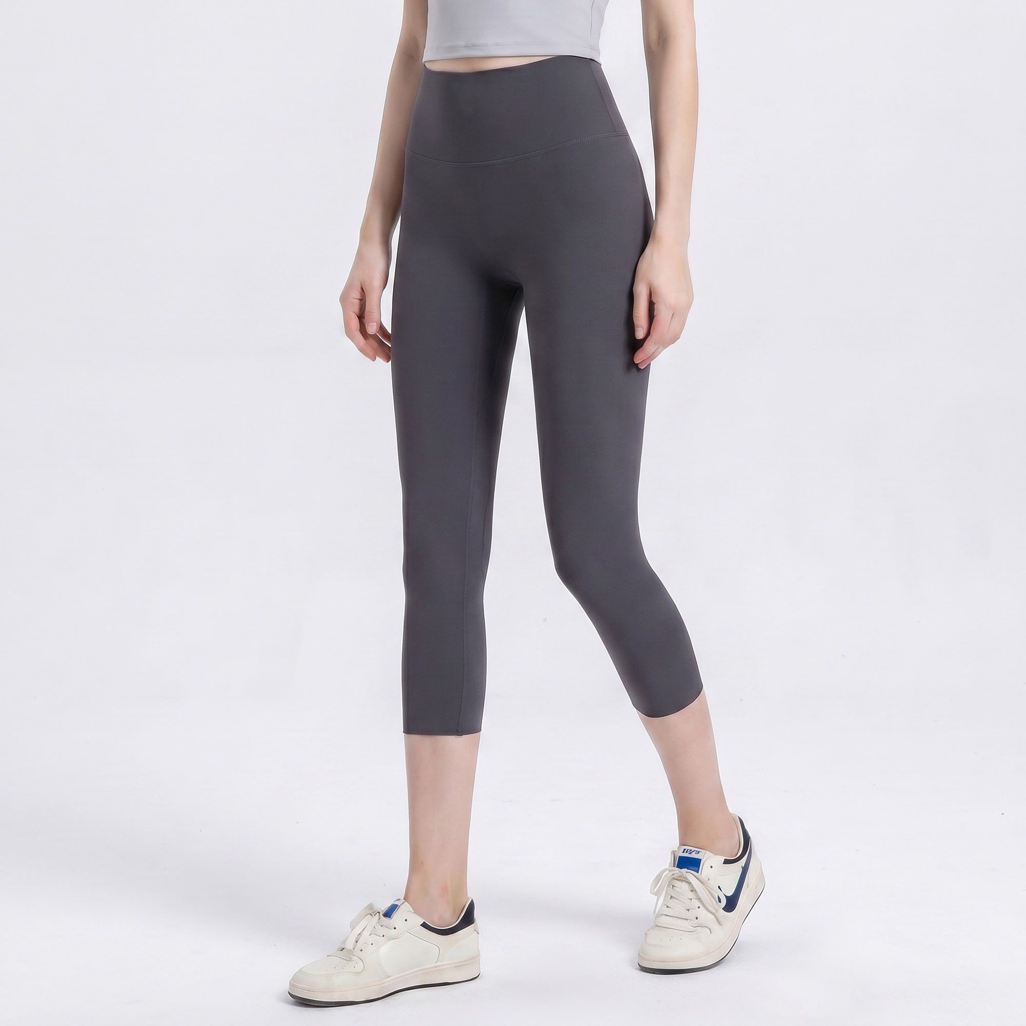 High Waist Capri Leggings with Wide Waistband Smooth Stretch Pull On Yoga Active Pants