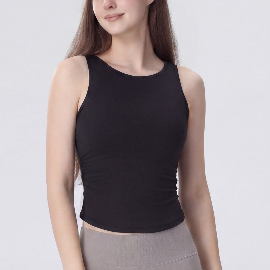 Sleeveless High Neck Cropped Yoga Tank Fitted Workout Activewear Top
